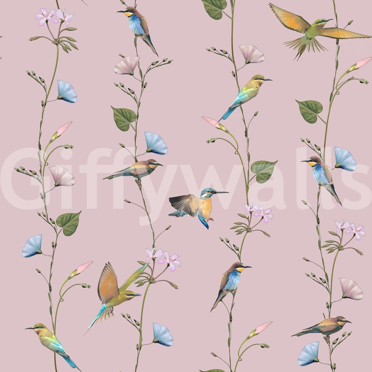 Charming Birds and Wildflowers Wallpaper