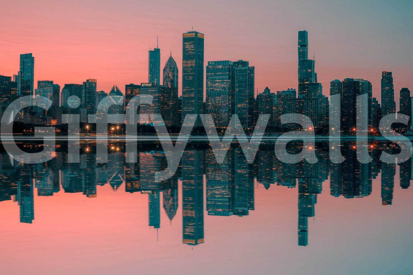 City Lights Reflected Wall Mural -2598150