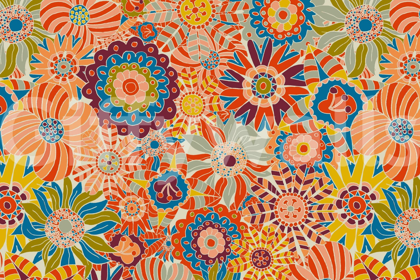 Intensely patterned wallpaper for walls, cool, warm color mix, fantastic.