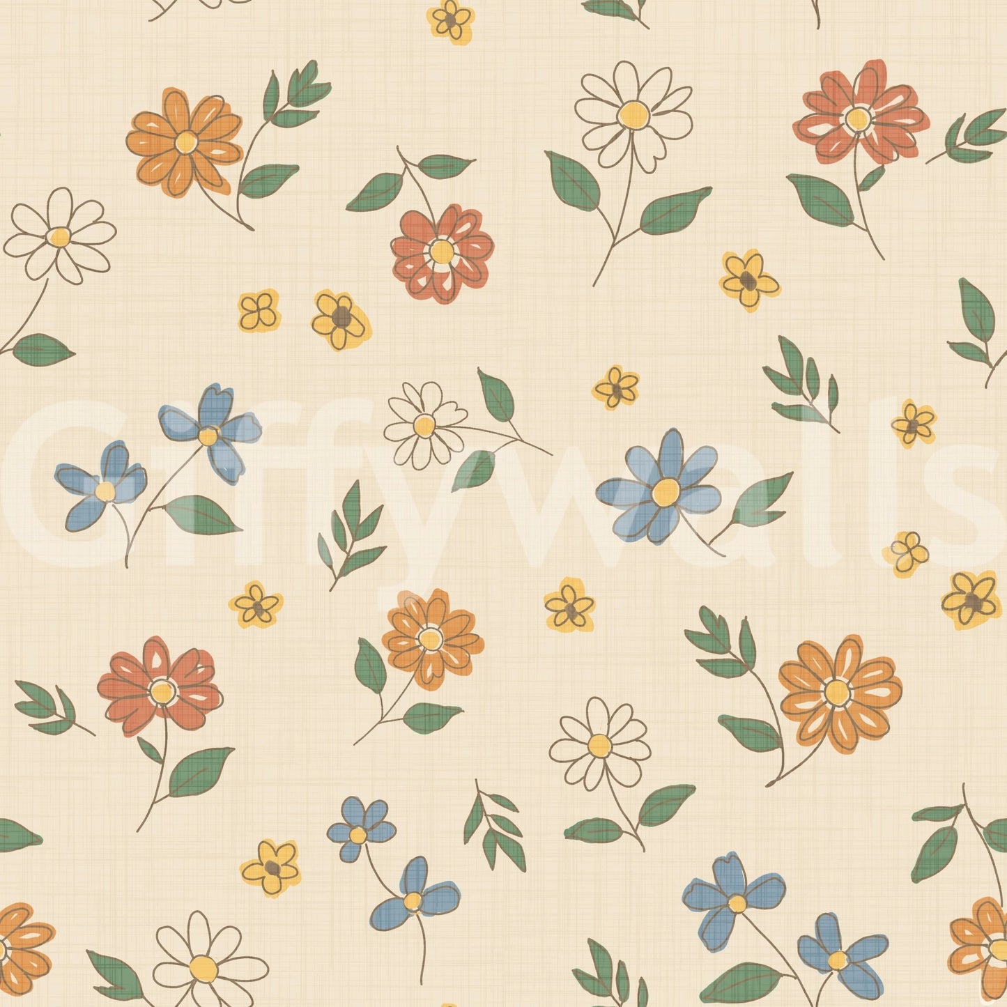 Country Scattered Floral Cream Granny Core Wallpaper