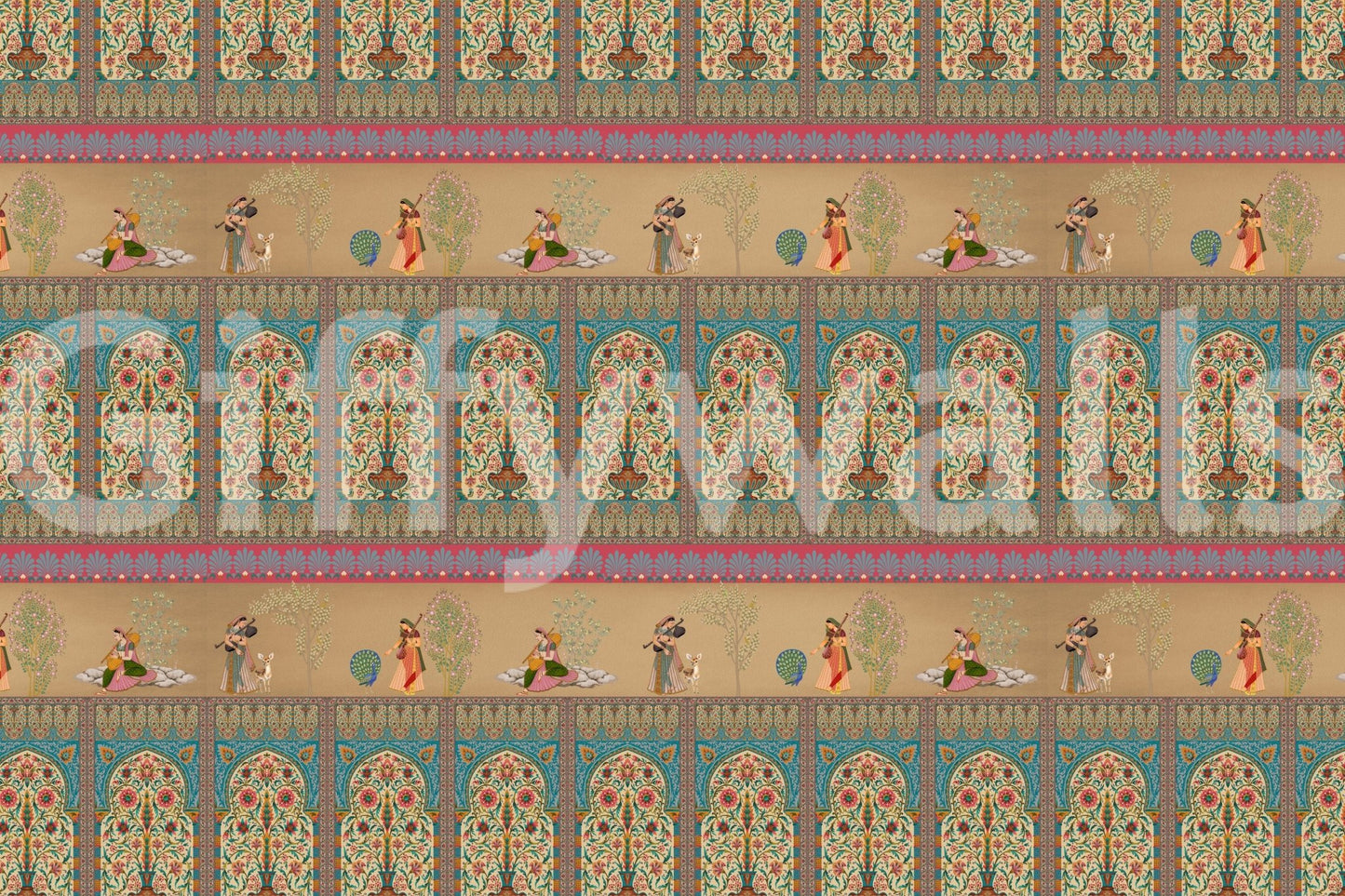 Sitting room wall styling with 18th-century inspired romantic scenery.