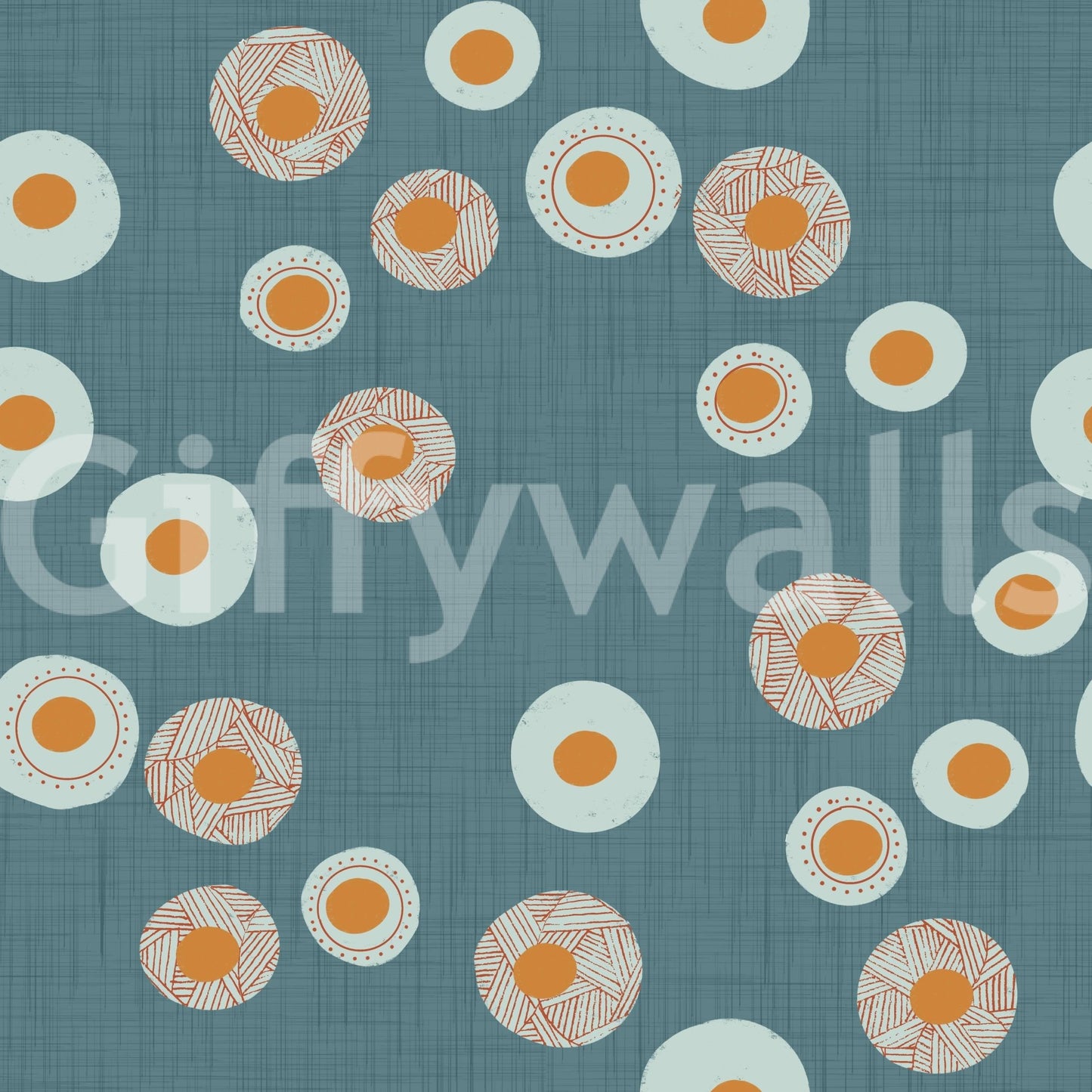 Cozy Scandi Folk Dot Floral Nordic Blue Grey - Craft Circle Wallpaper