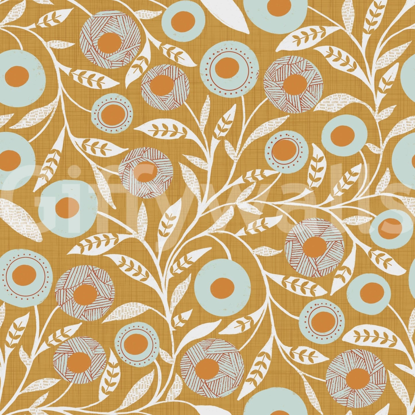 Cozy Scandi Folk Floral Honey Mustard - Craft Botanical Wallpaper