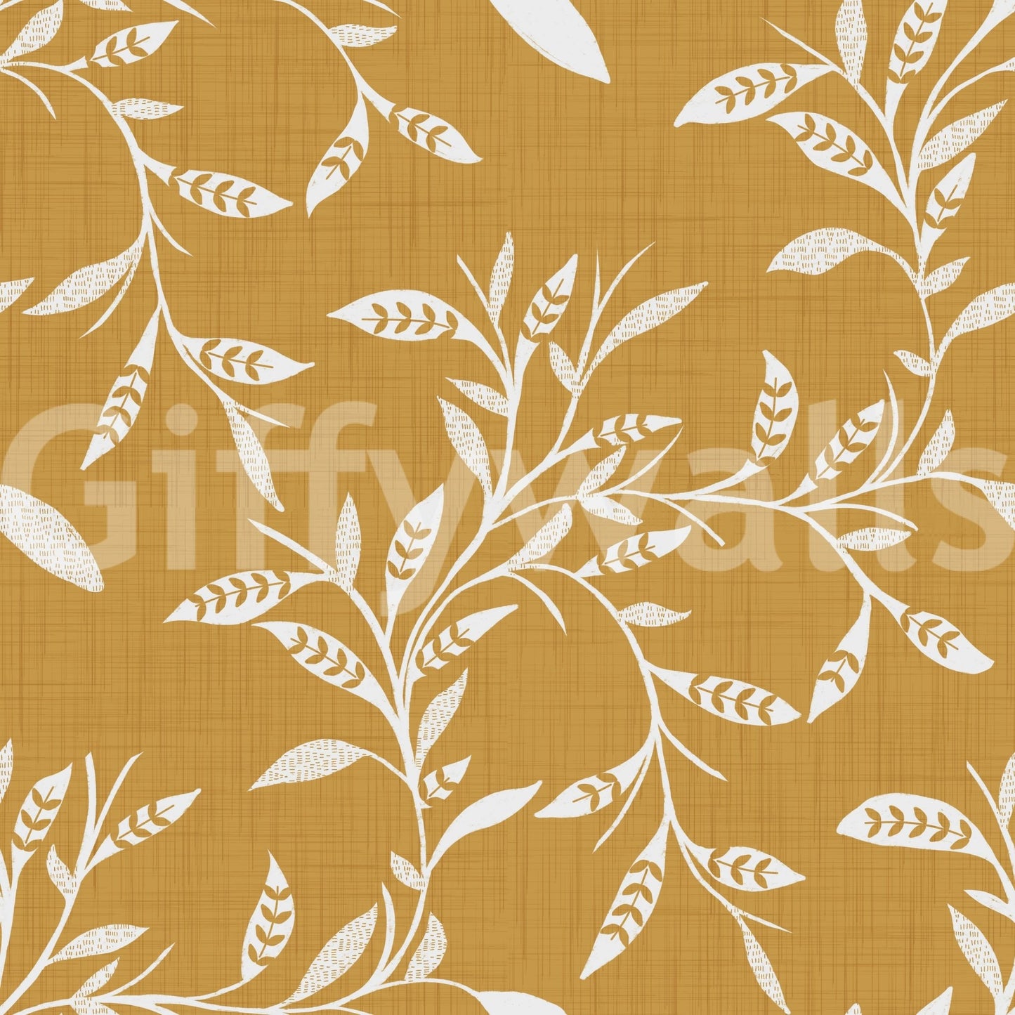 Cozy Scandi Folk Leaf Vine Honey Mustard - Craft Blender Wallpaper