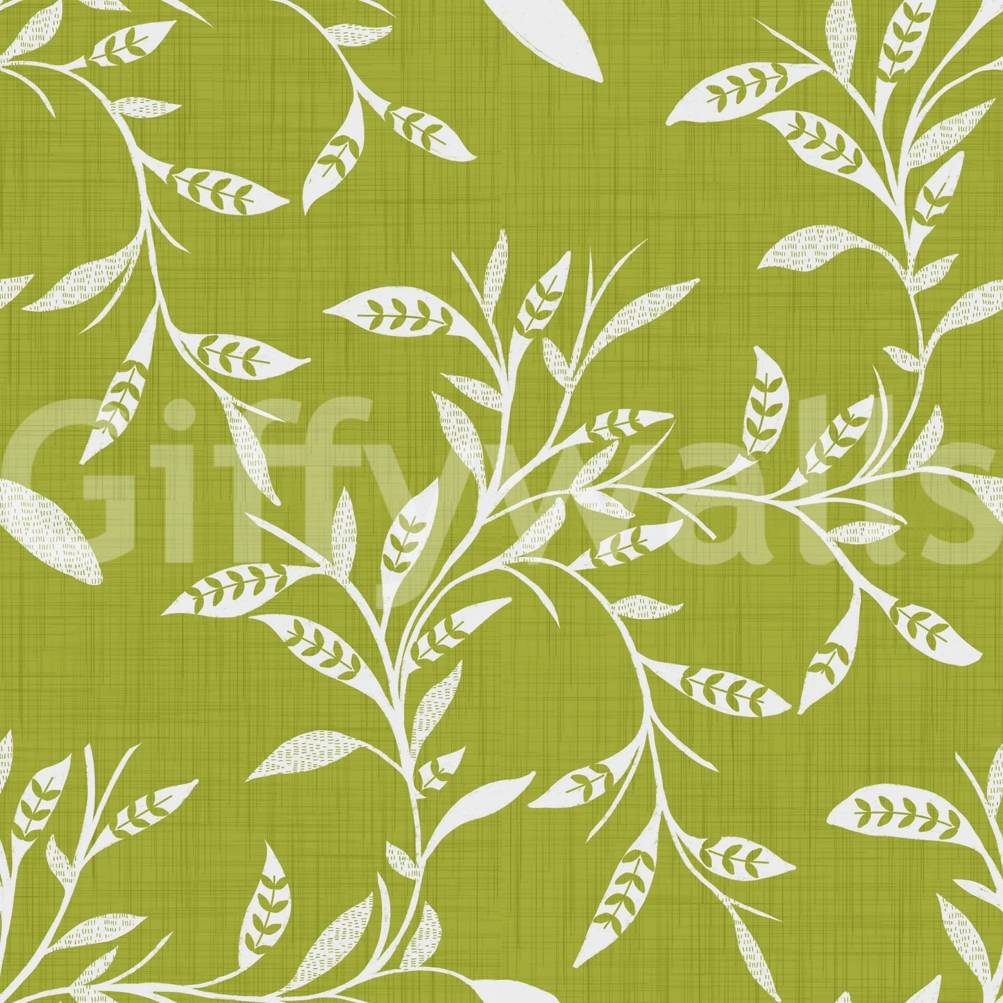Cozy Scandi Folk Leaf Vine Olive Chartreuse - Craft Blender Wallpaper