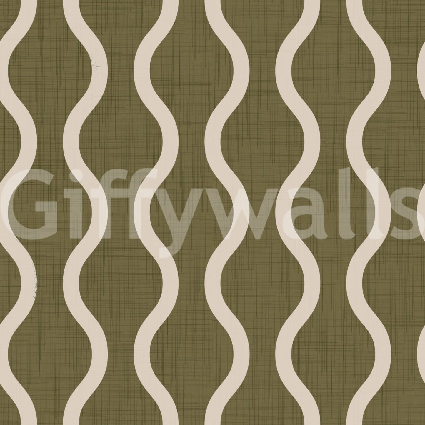 Cozy Scandi Folk Wavy Stripe Earthy Olive - Craft Stripe Wallpaper