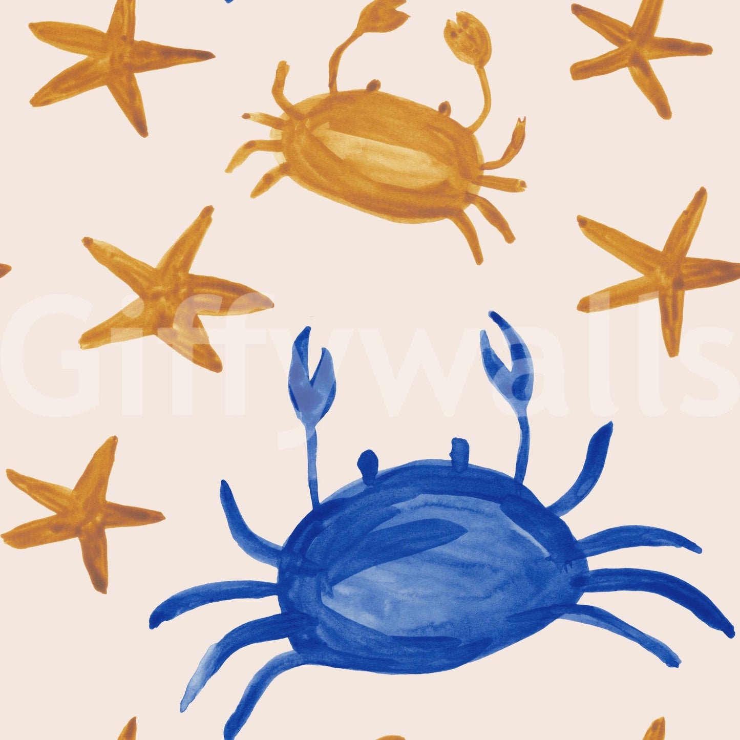 Colorful crabs paired with bright stars for a joyful aquatic mural.