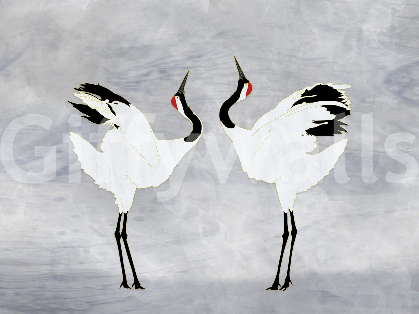 Dancing Cranes Wall Mural