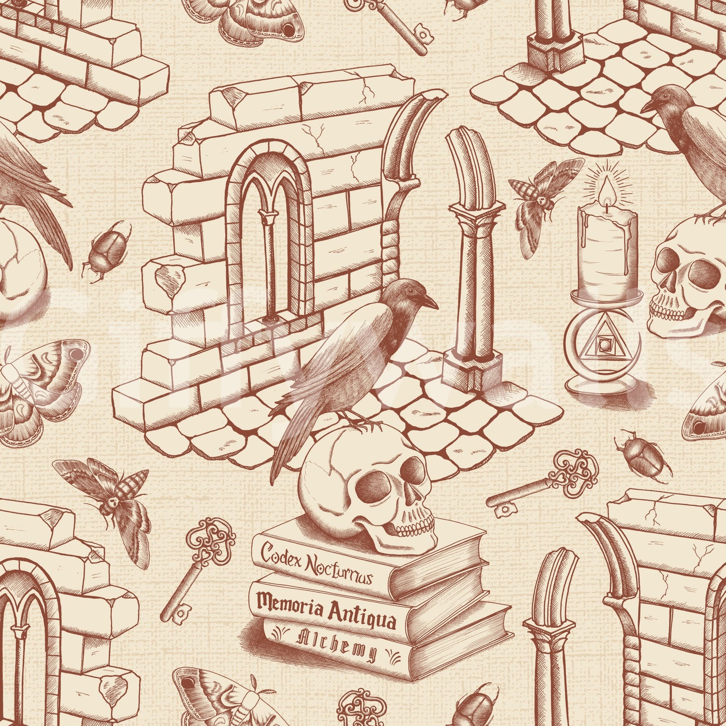 Decorative mural wallpaper with old-style vignettes