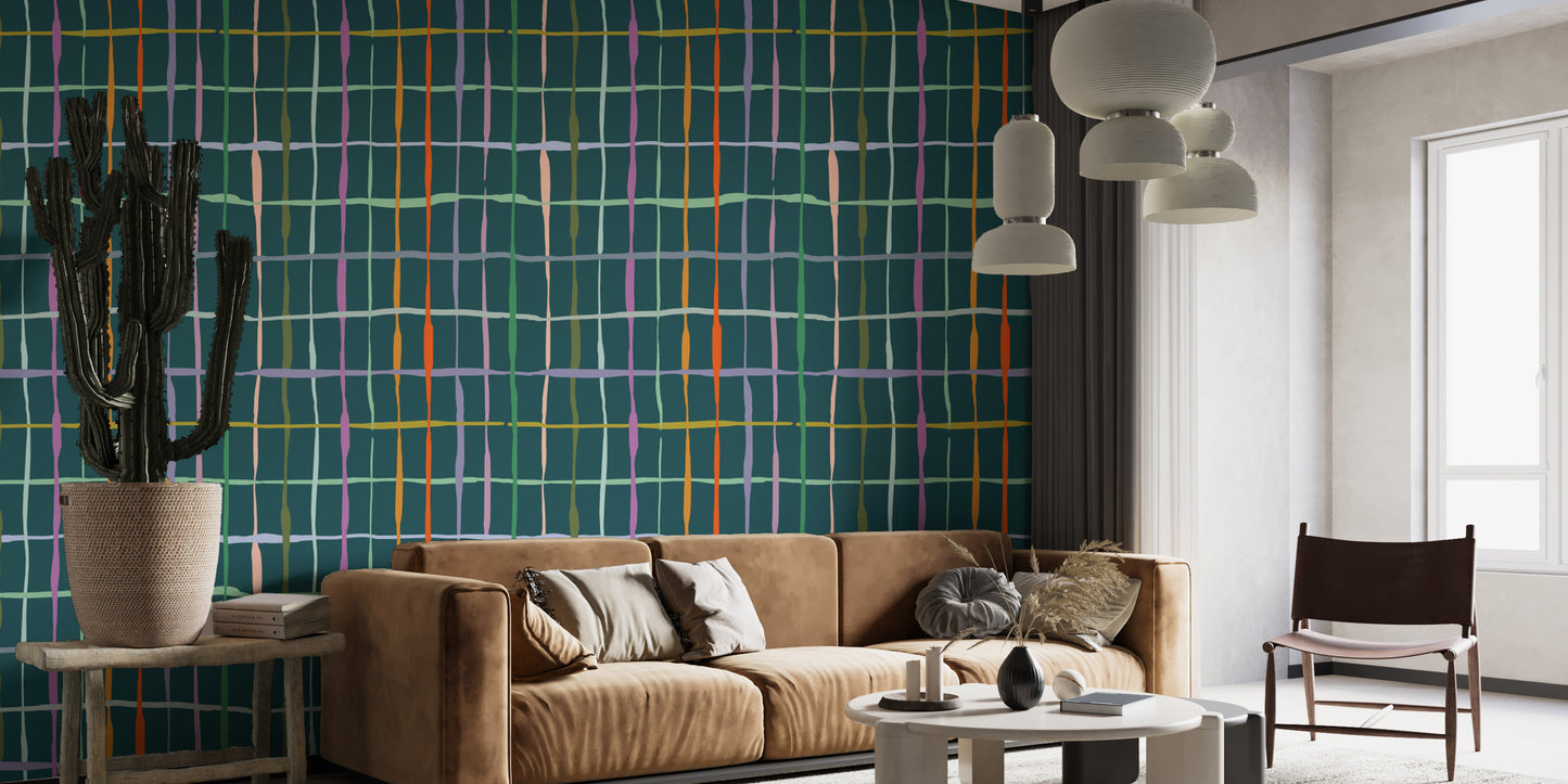 Stylish dark green wallpaper featuring intricate linework