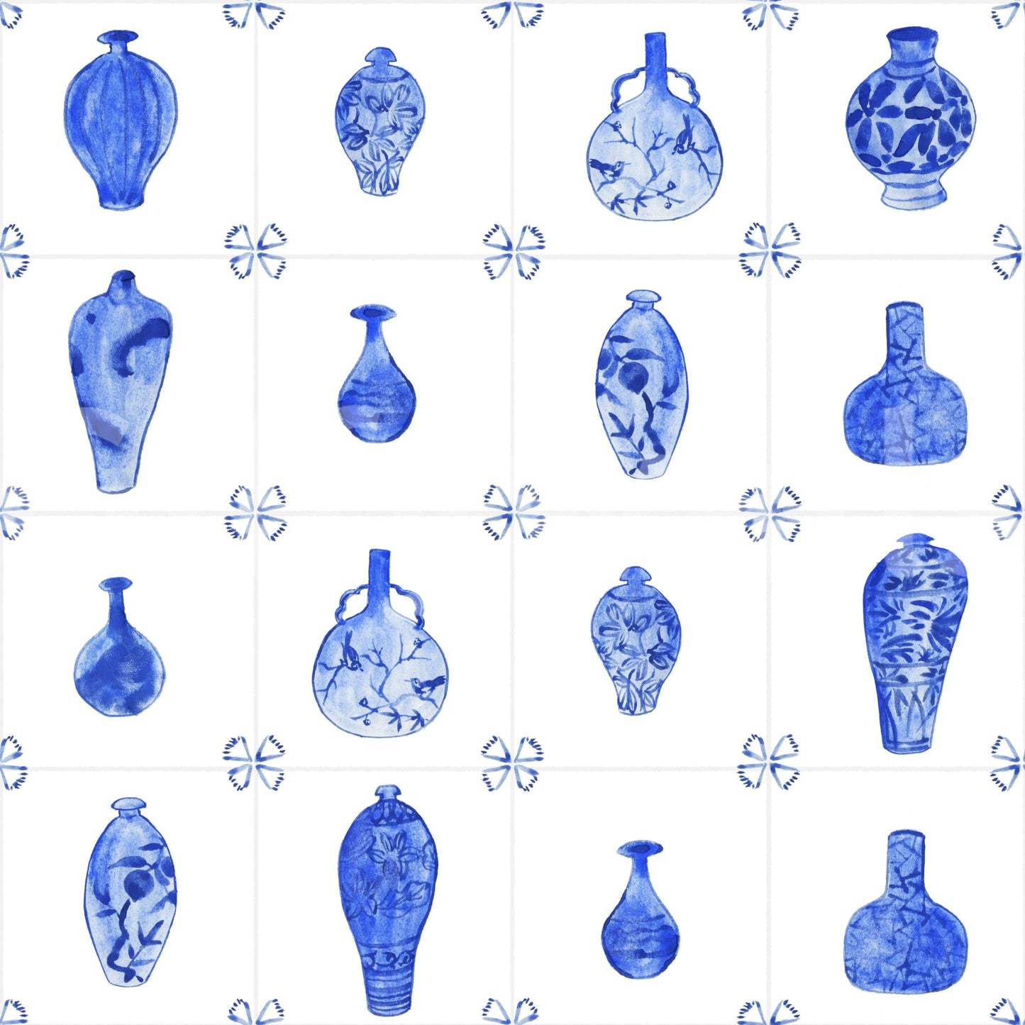 Delft Tile Blue & White Porcelain Wallpaper