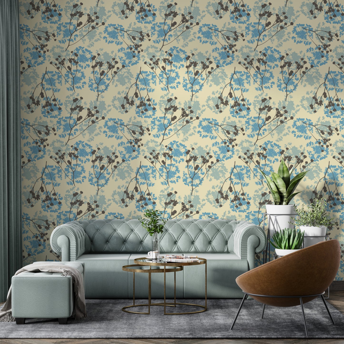 Decorative floral mural with intricate and delicate flower details.