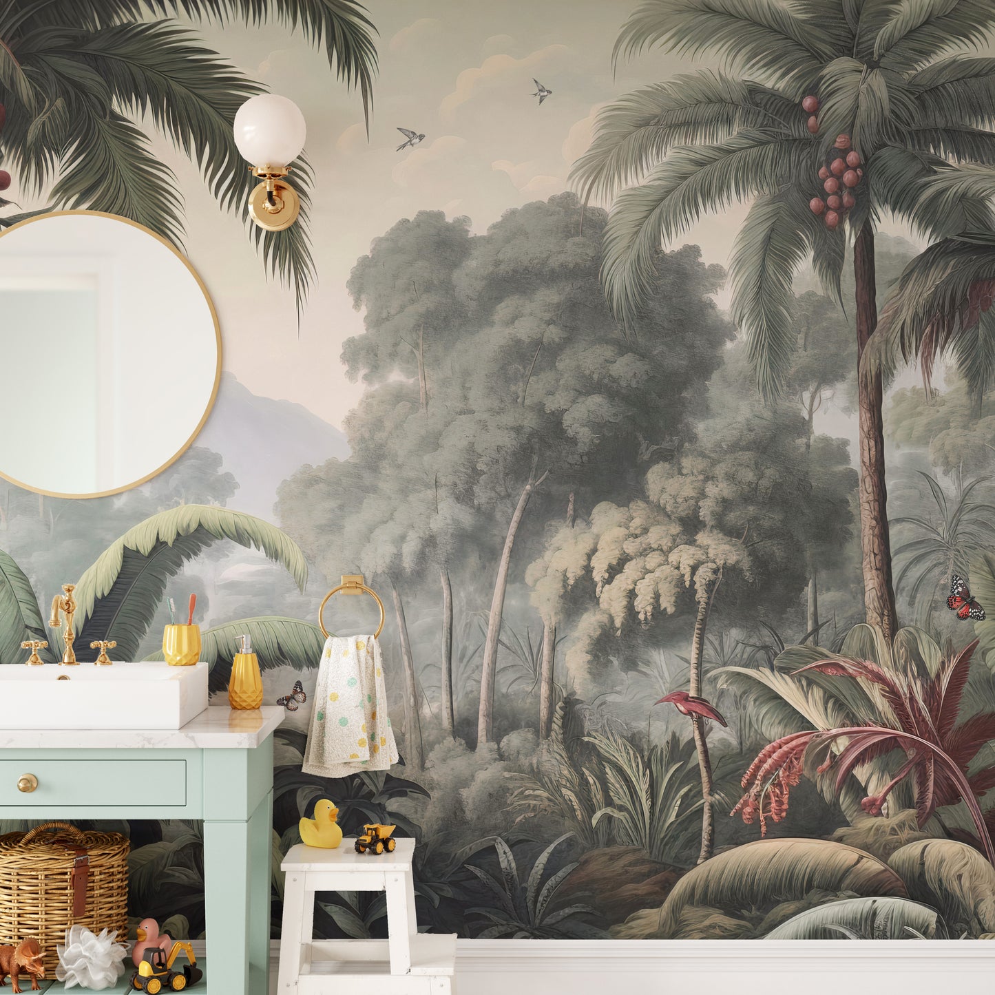 Lush forest tones rain wall mural art