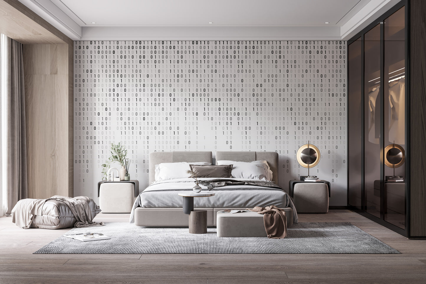 High-tech wallpaper mural in binary style