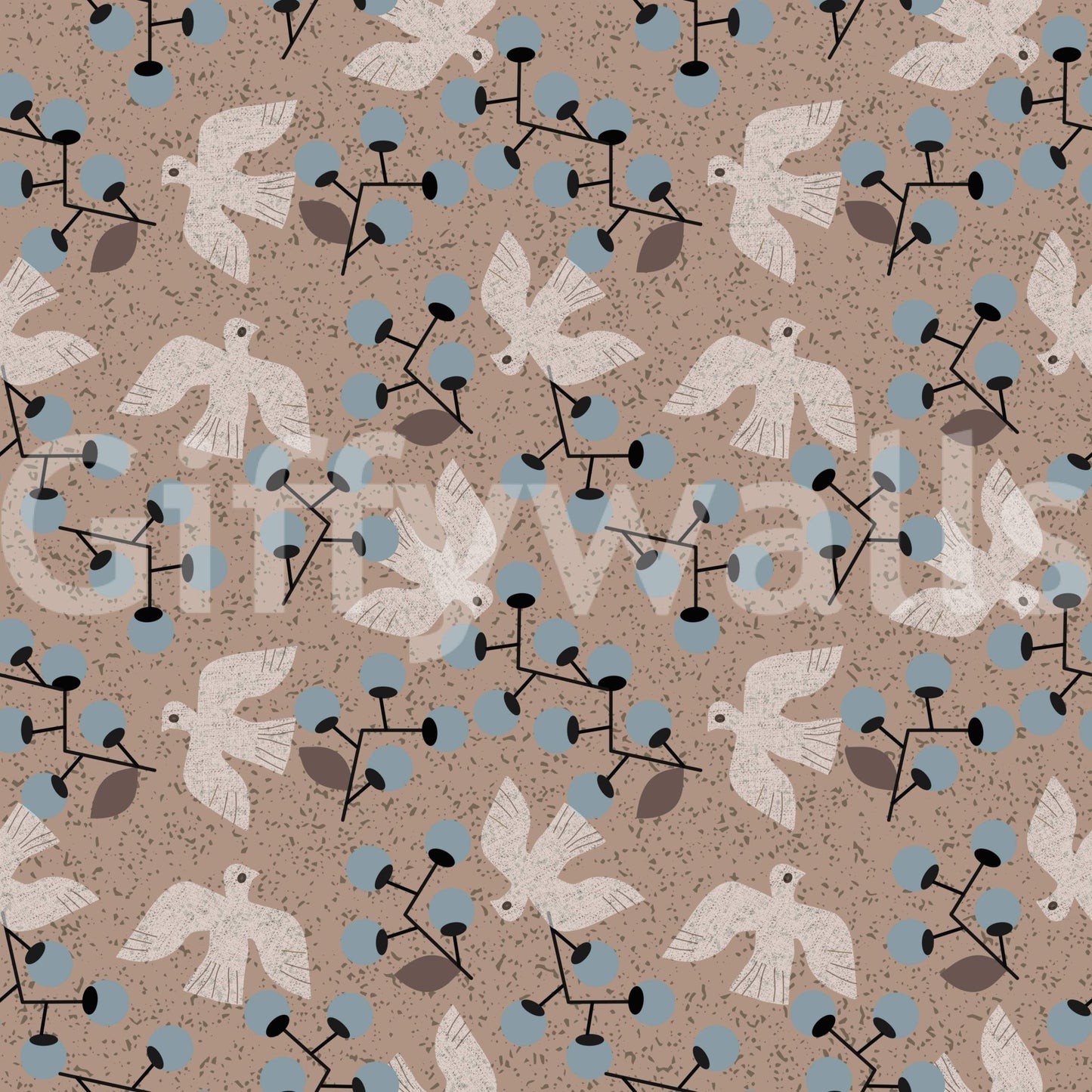 Captivating muted geometric Dove & Berry Delight décor.