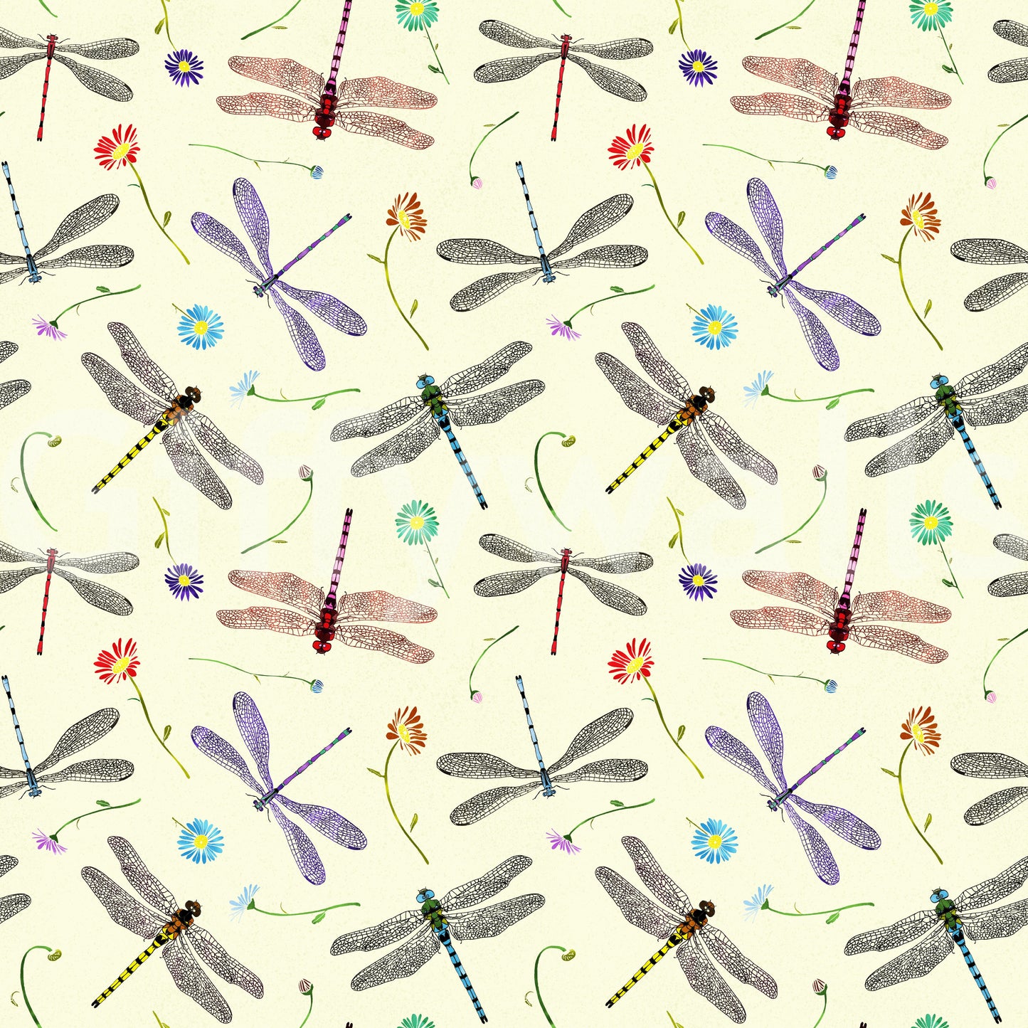 Elegant dragonfly mural for walls in pastel shades