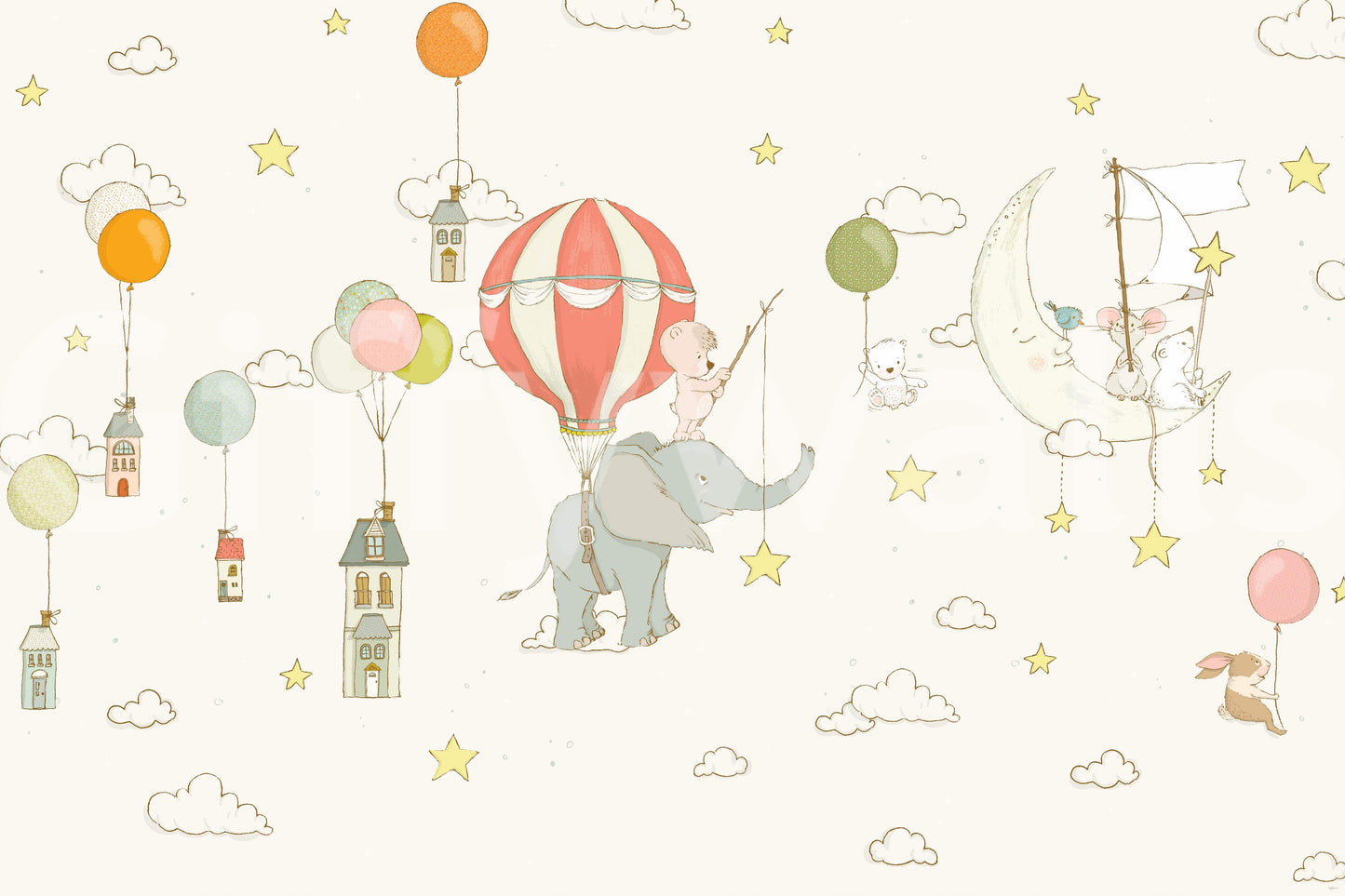 Moonlight Balloon Flight Wall Mural -2759472