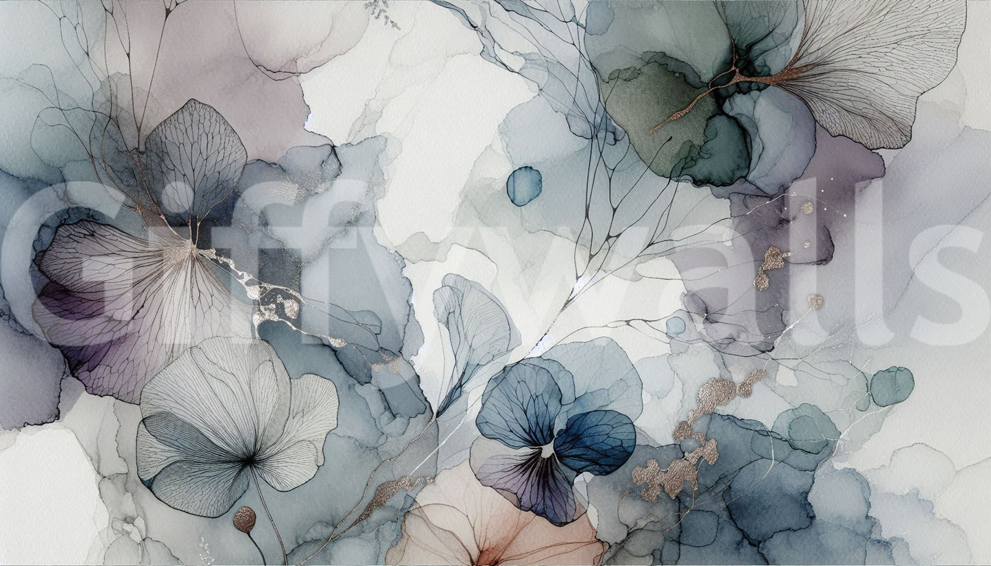 Dreamy Petals Wall Mural paired with light wood furniture accents.
