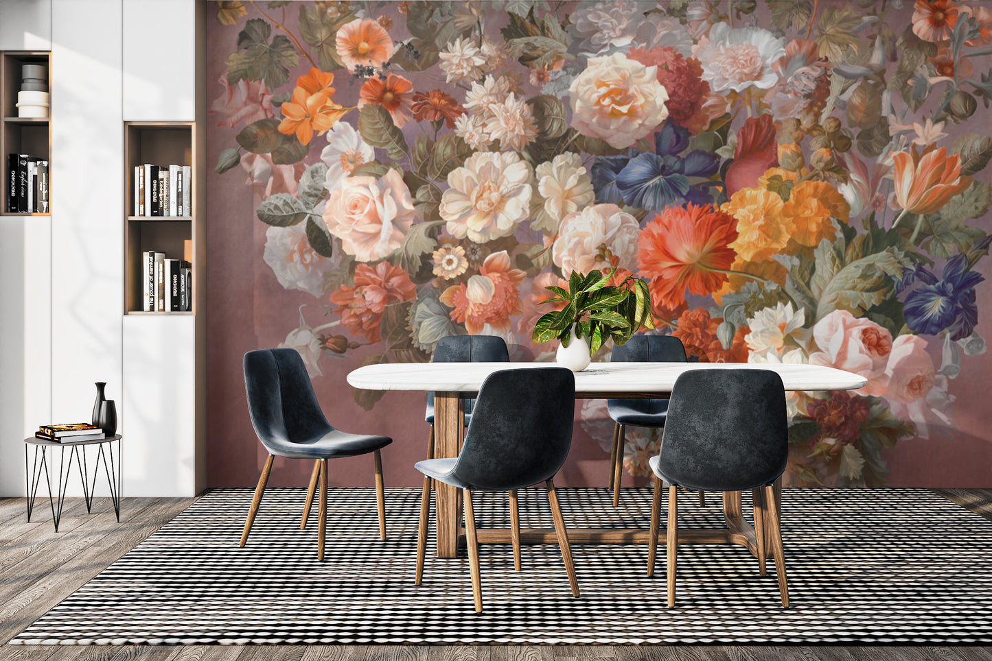 Botanical Oil Art Rose Wall Design
