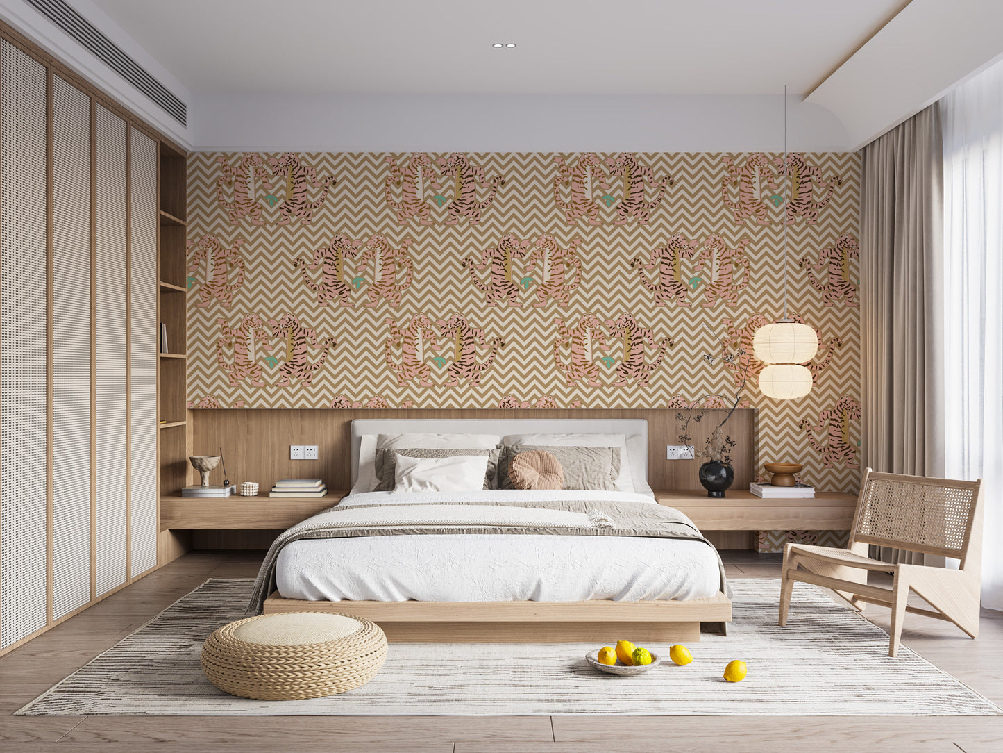 Tiger zigzag wallpaper adds charm to light interiors