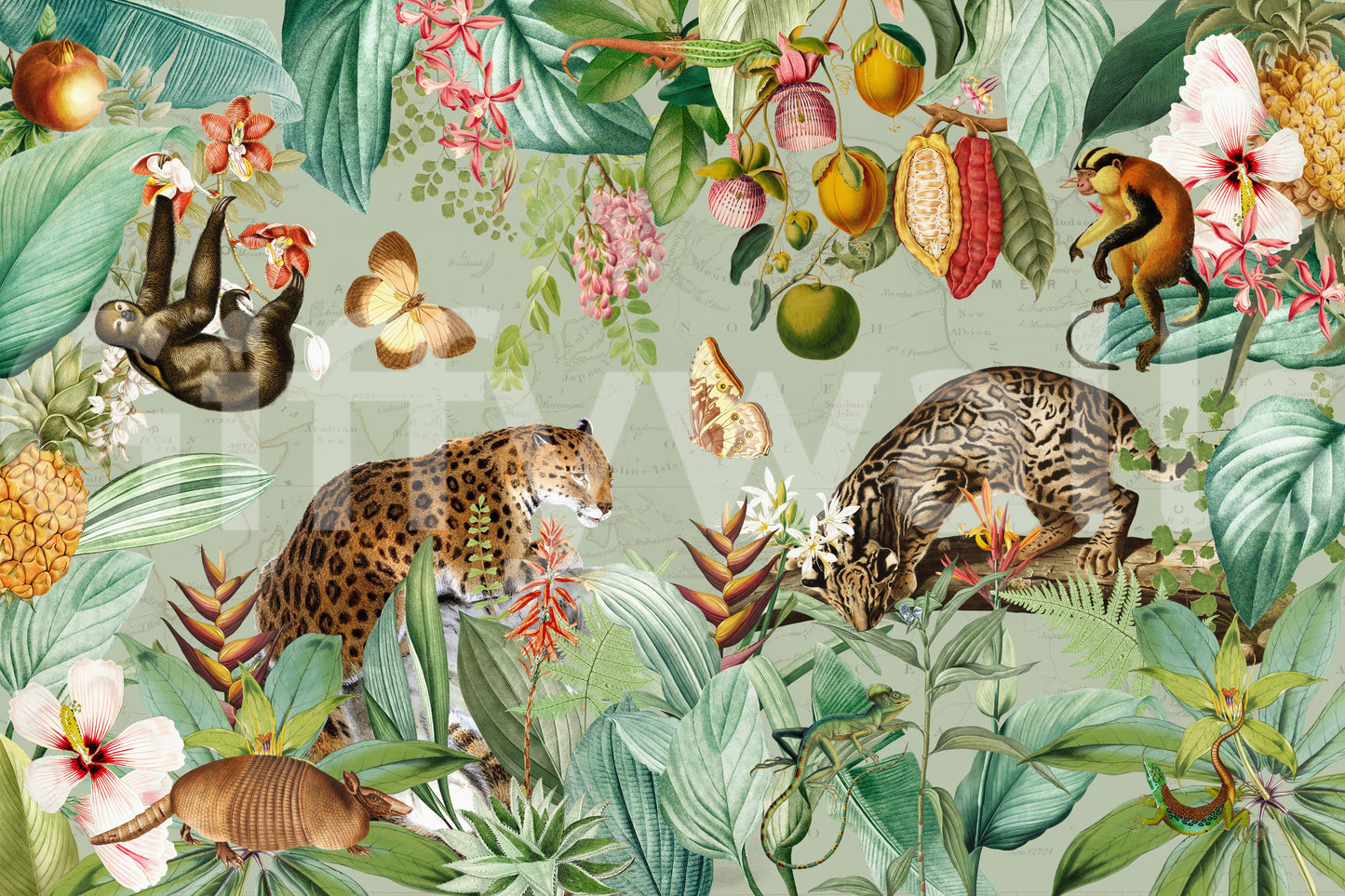 Detailed botanical mural wallpaper