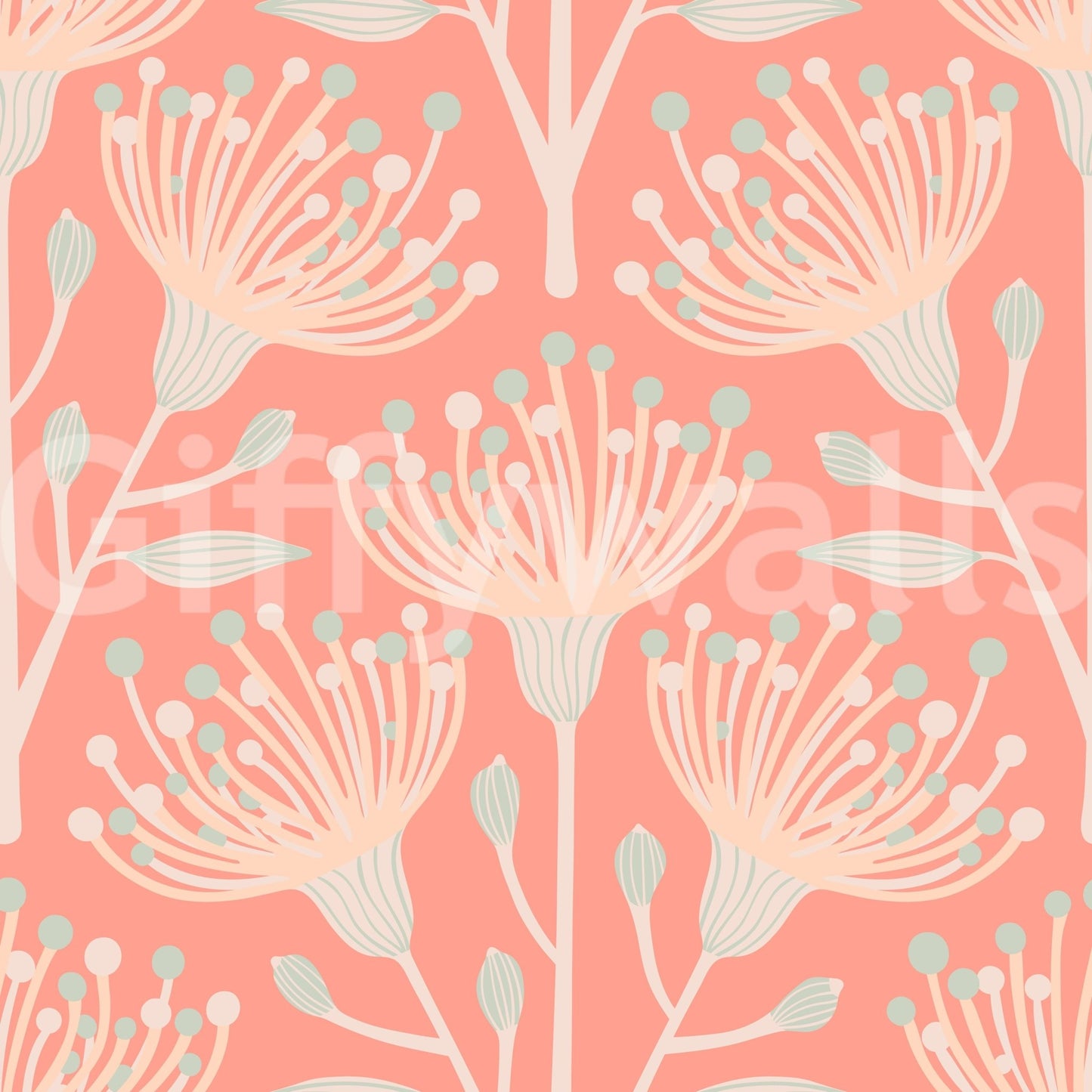 Floral wallpaper with a soft, painted feel.