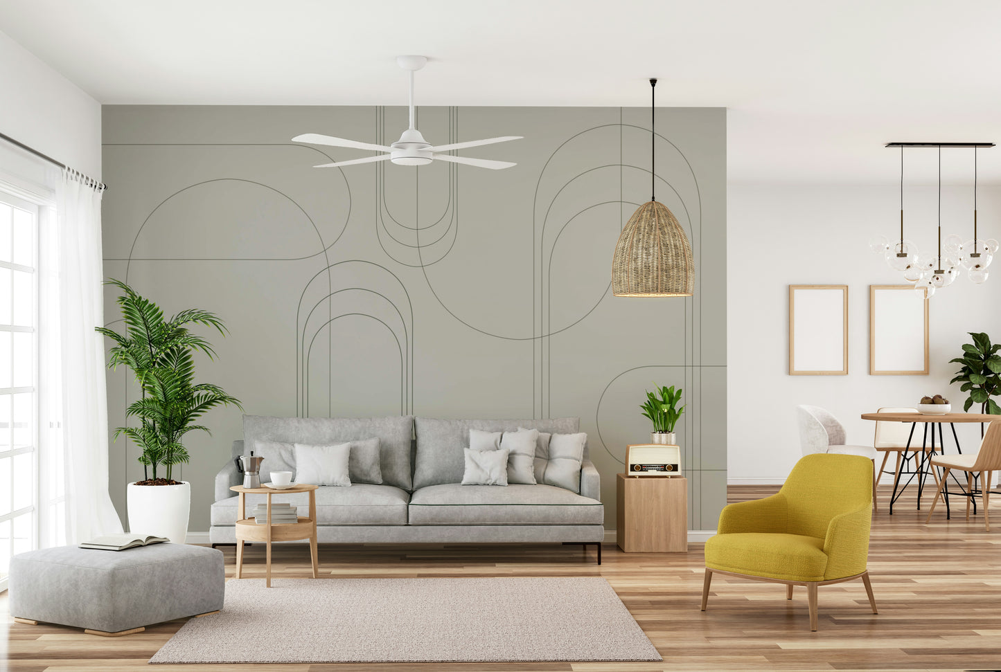 Subtle geometric mural with arch patterns