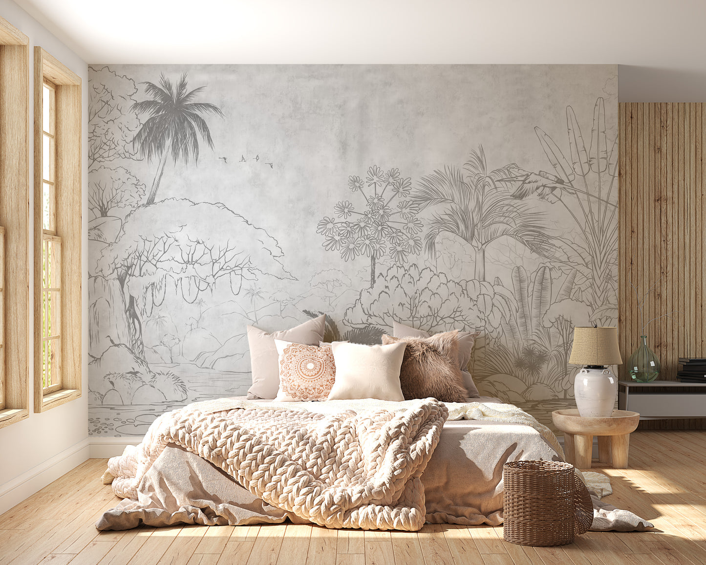 Lush jungle-themed wall art wallpaper