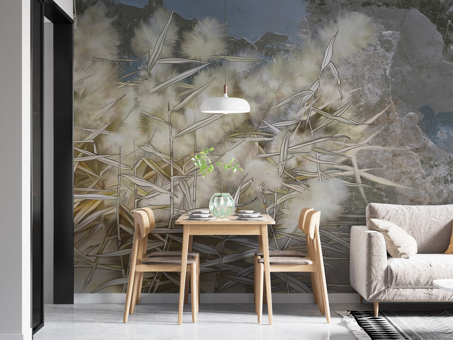 Textured white reed wallpaper with artistic charm