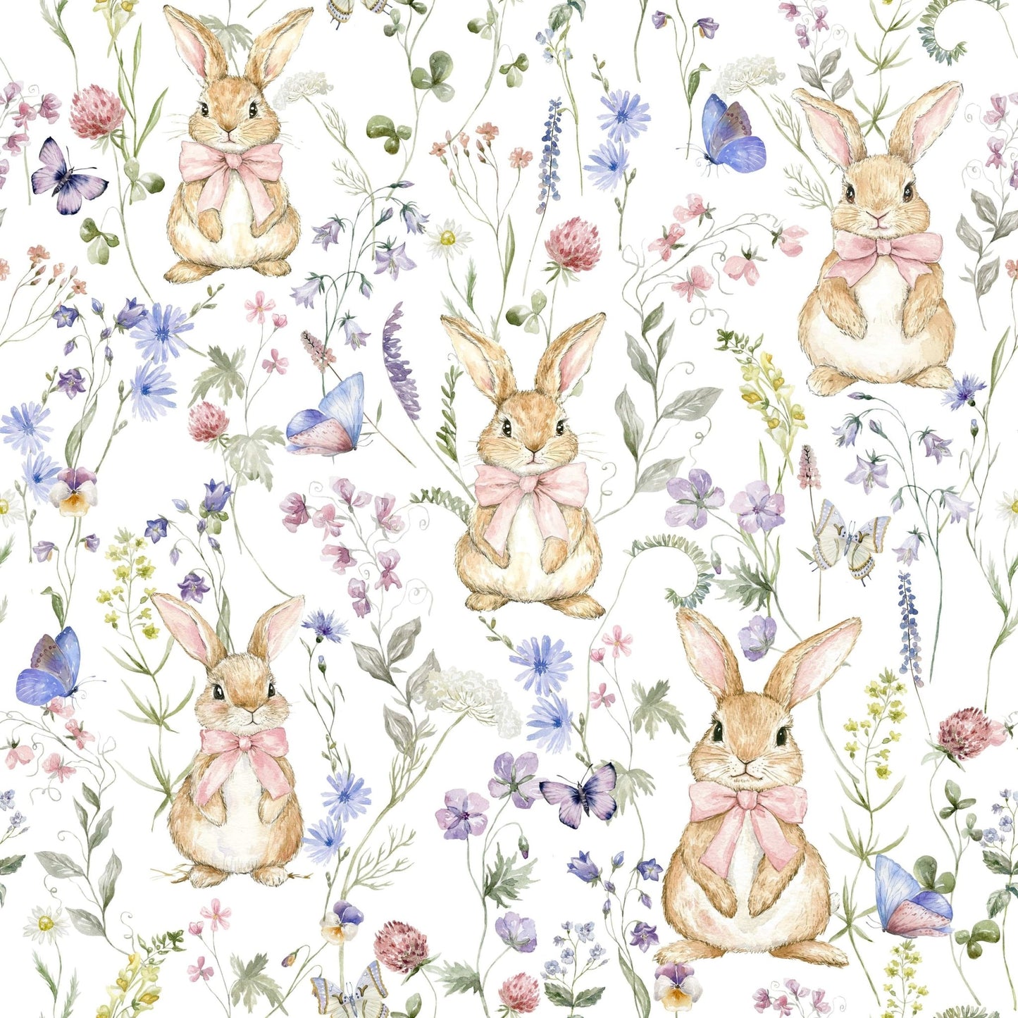 Beautiful Floral Bunny Bliss wall paper, featuring a delicate floral arrangement.