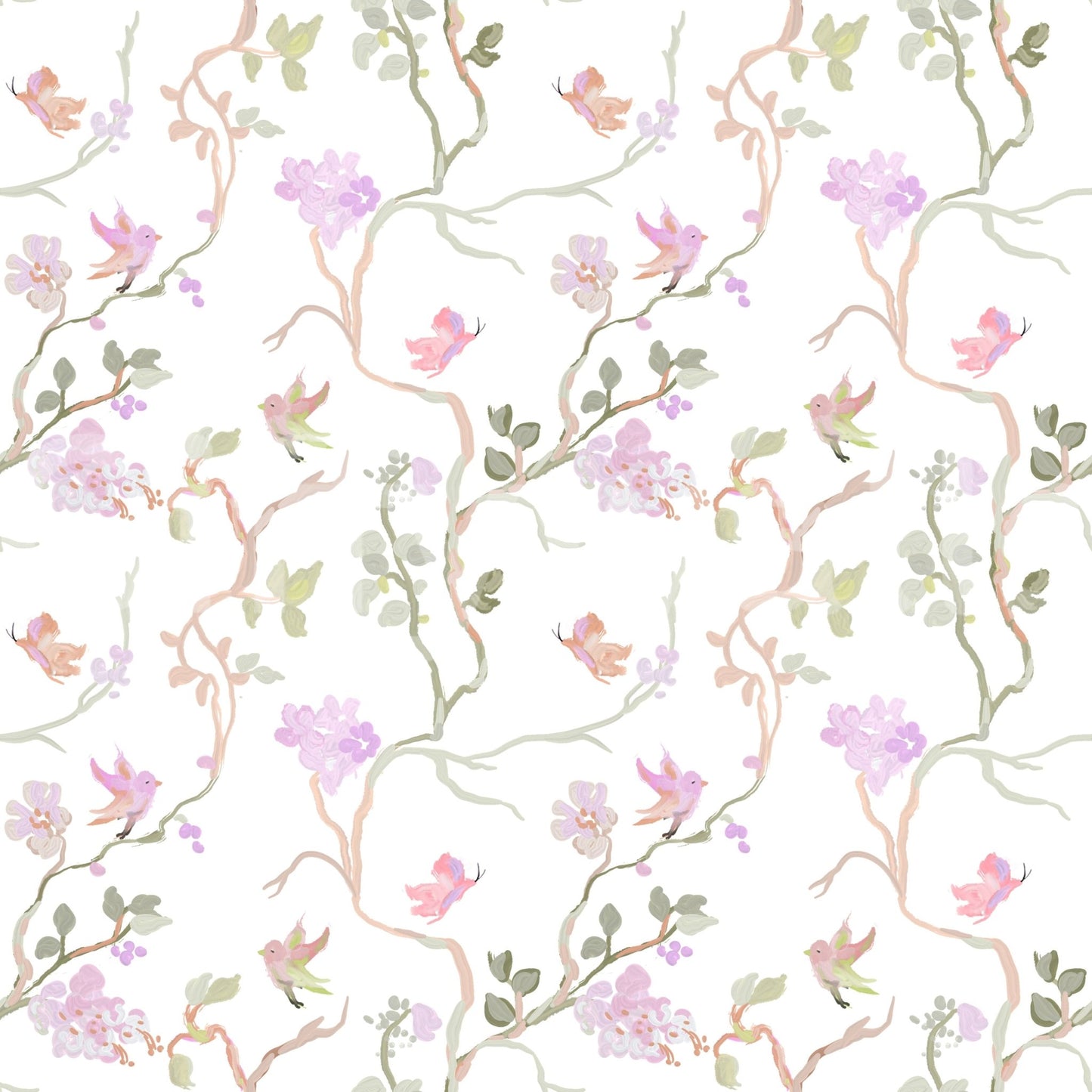 Floral Flight Chinoiserie Dreamy Birds Butterflies Wallpaper