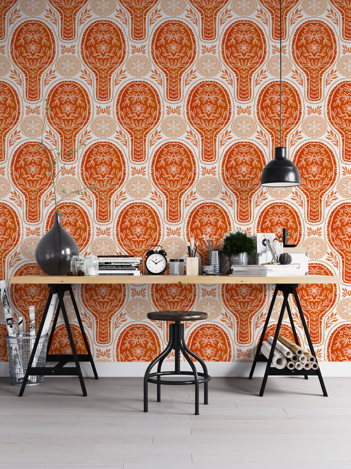 Charming floral rockets red wallpaper for kids' or fun spaces.