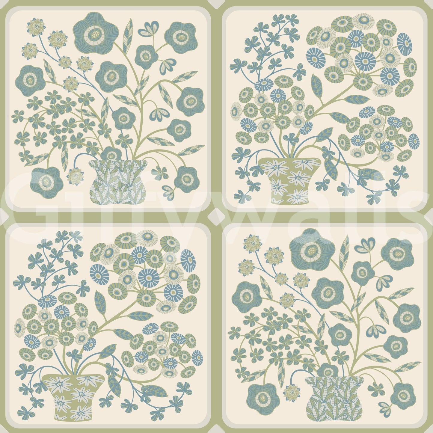 Victorian inspired tile aesthetic wall paper for a modern flat.