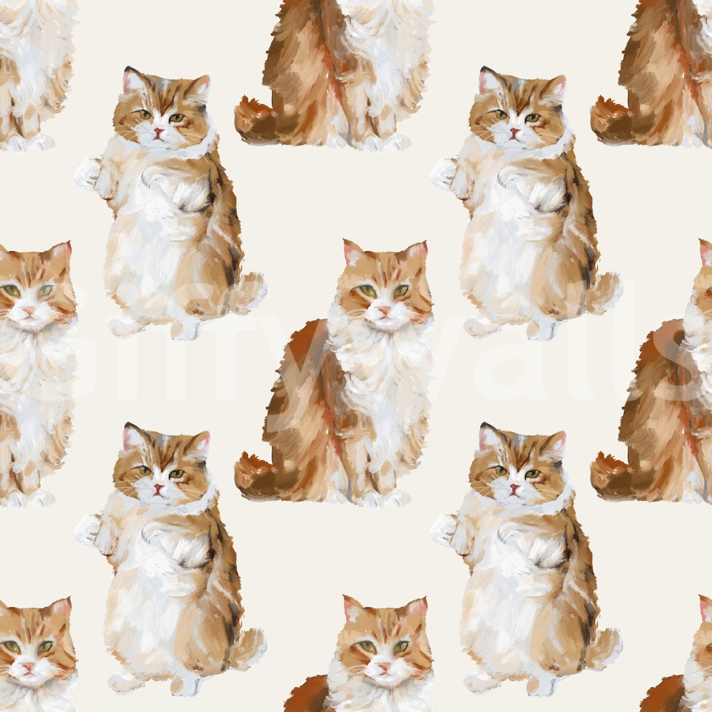 Fluffy tabby ginger cats handpainted oil painting pattern Wallpaper