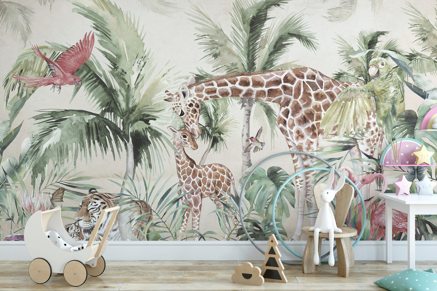 Minimalist watercolor forest wallpaper mural