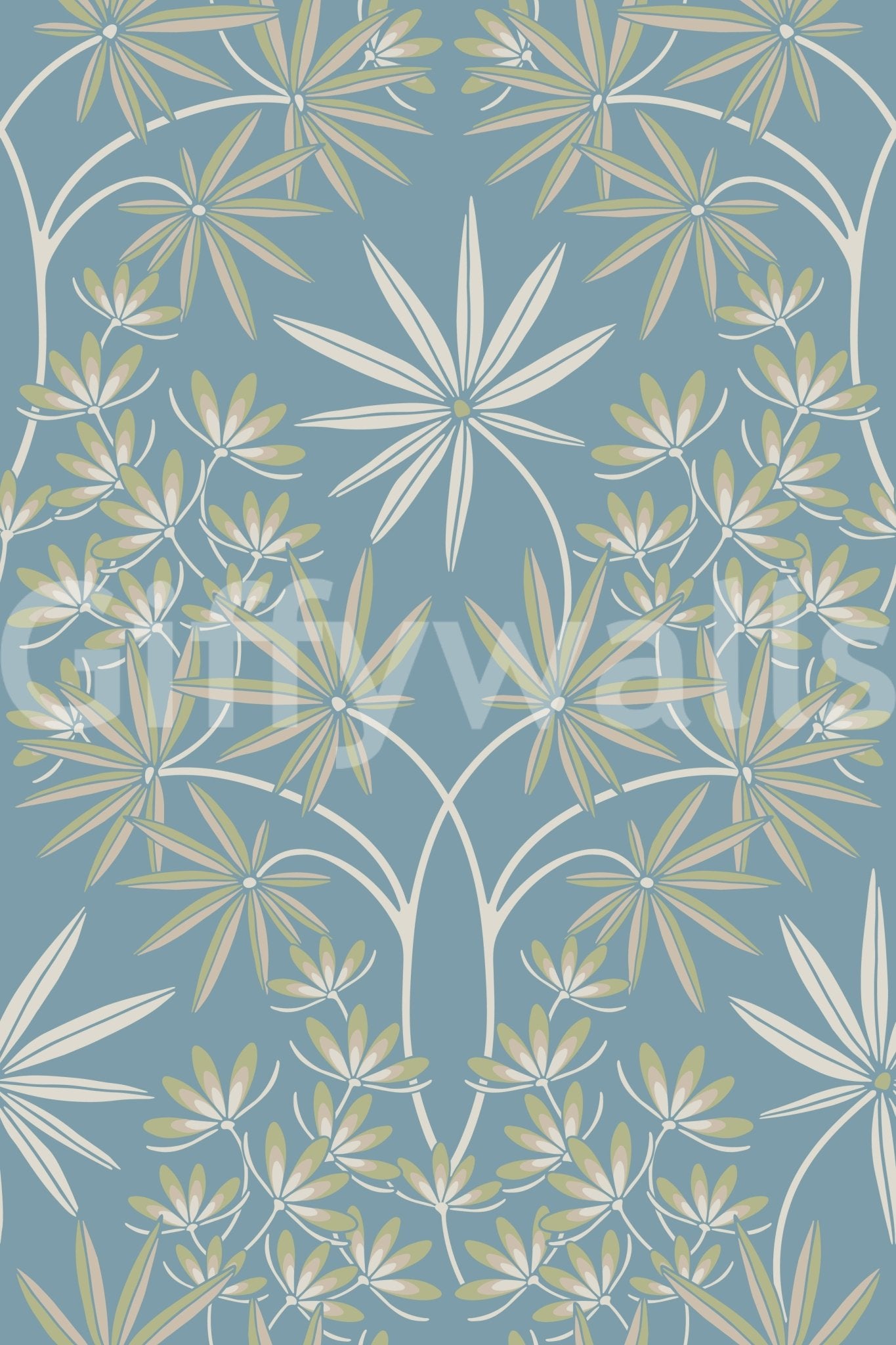 Glamour Floral Damask Cottage Sage Green Light Blue Wallpaper