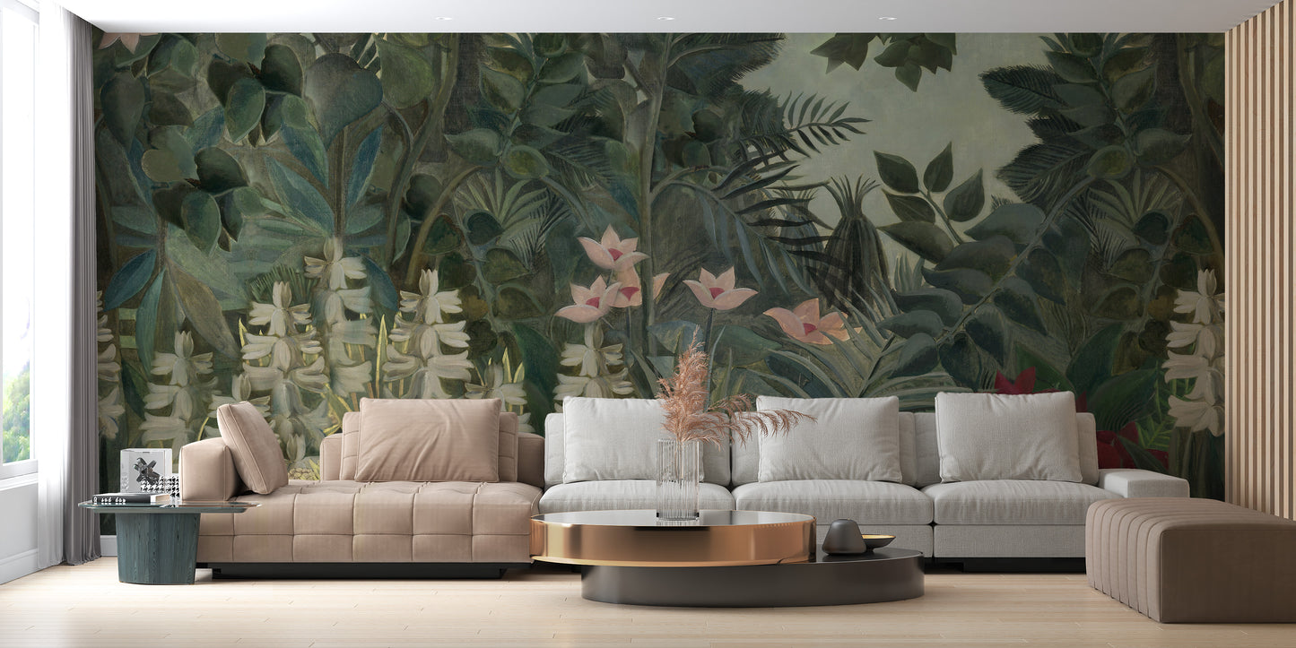 Gentle green forest watercolor wall mural