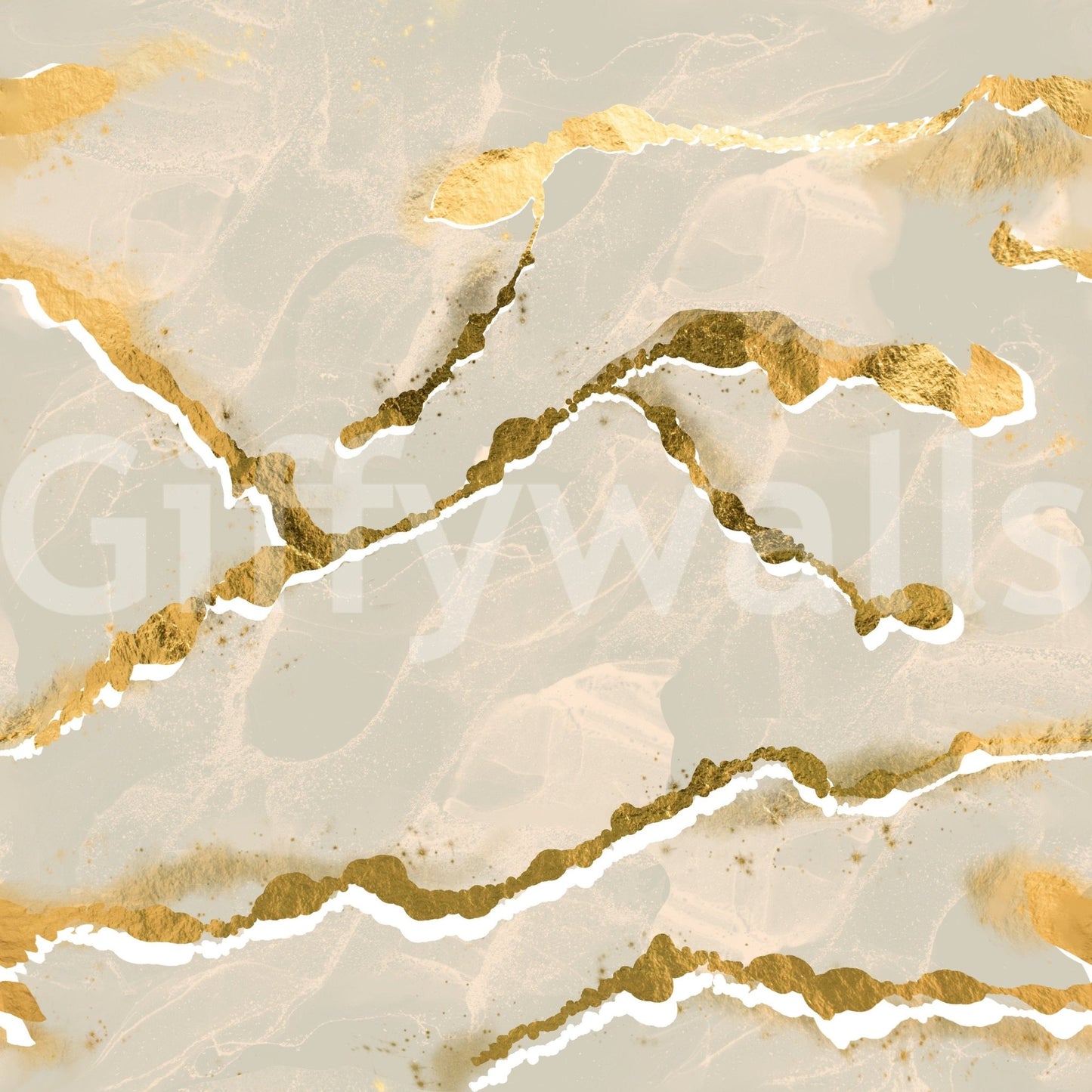 Golden Veins Ecru Sand Marble wallpaper mural close-up showing cream beige marble with gold foil veins and white fissures