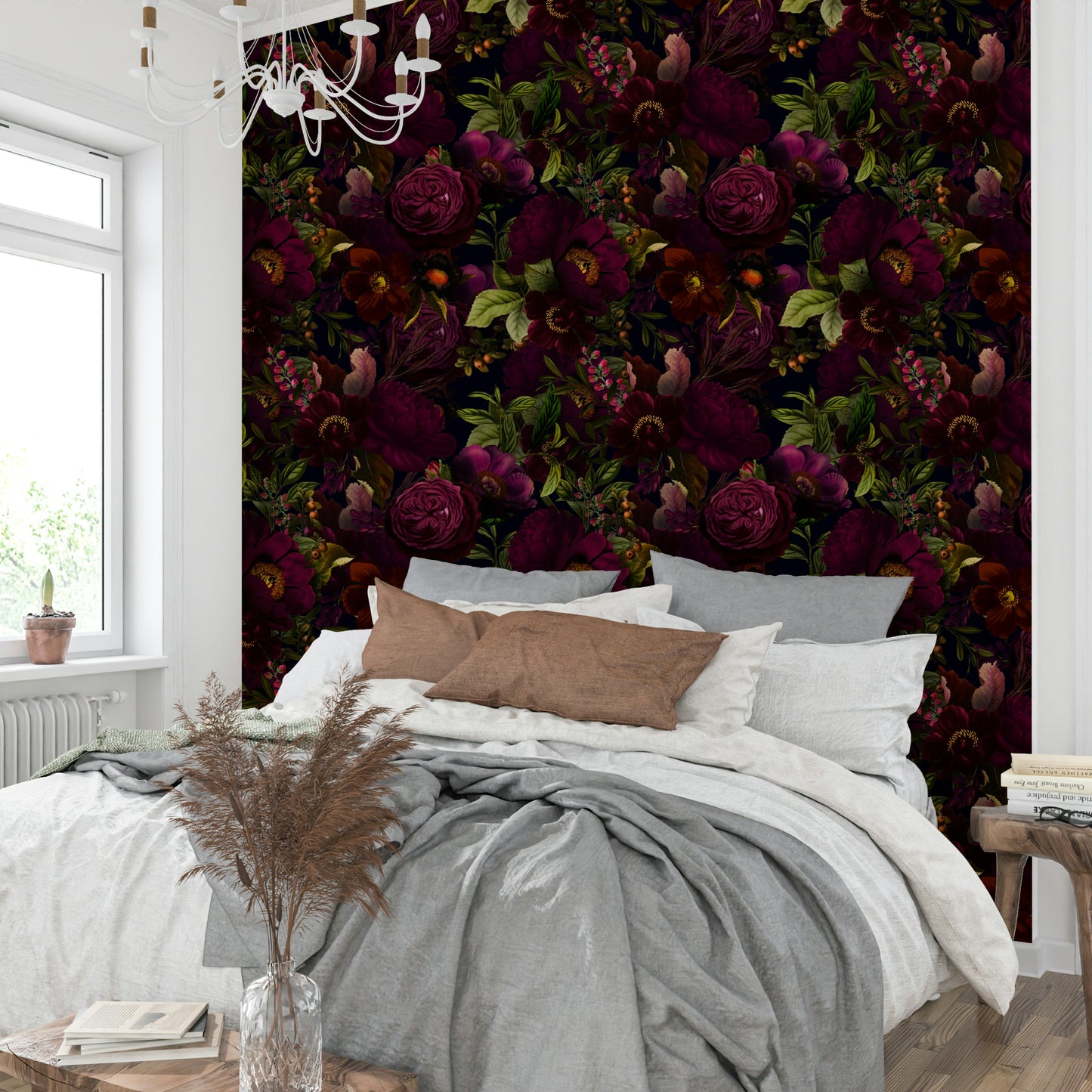 Moody floral wallpaper with gothic vintage patterns