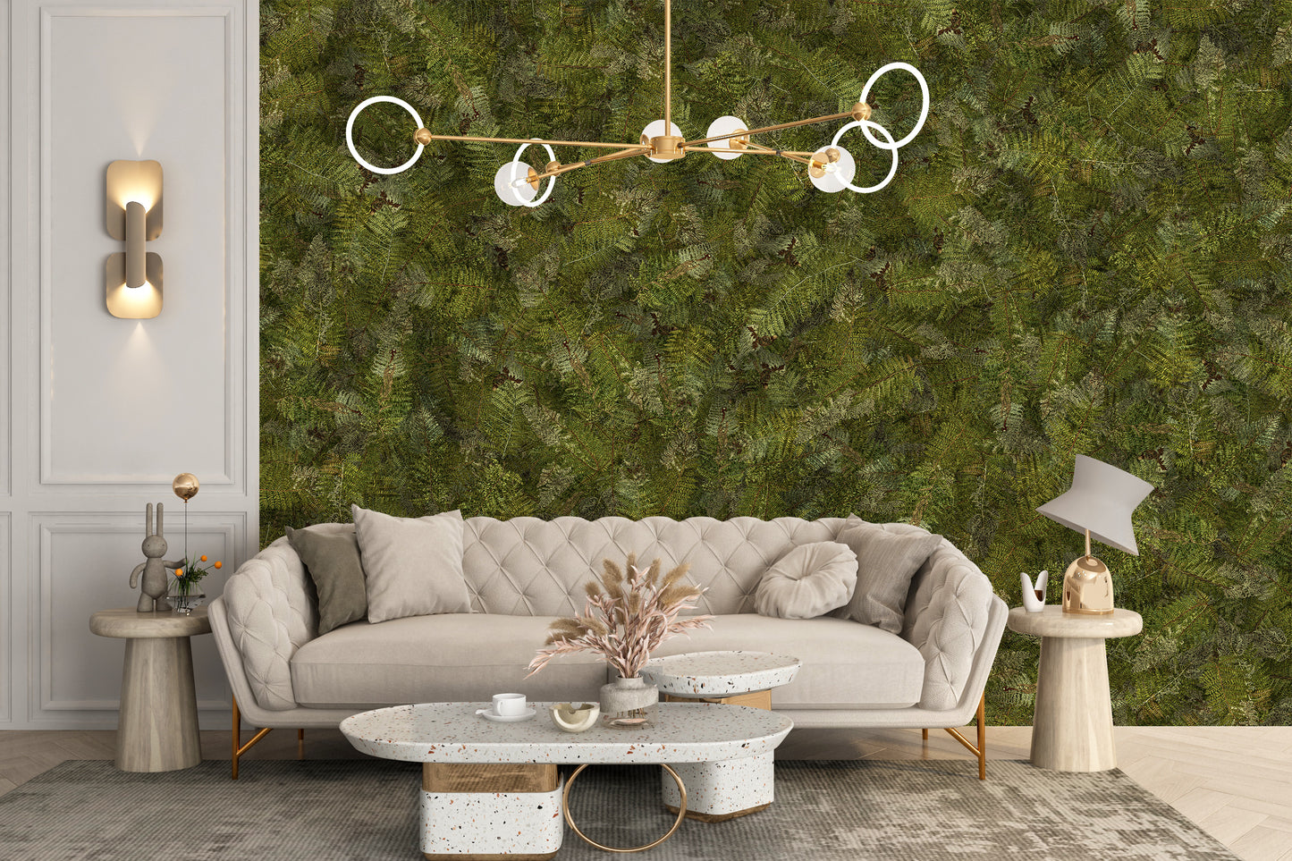 Verdant green fern mural wallpaper accents