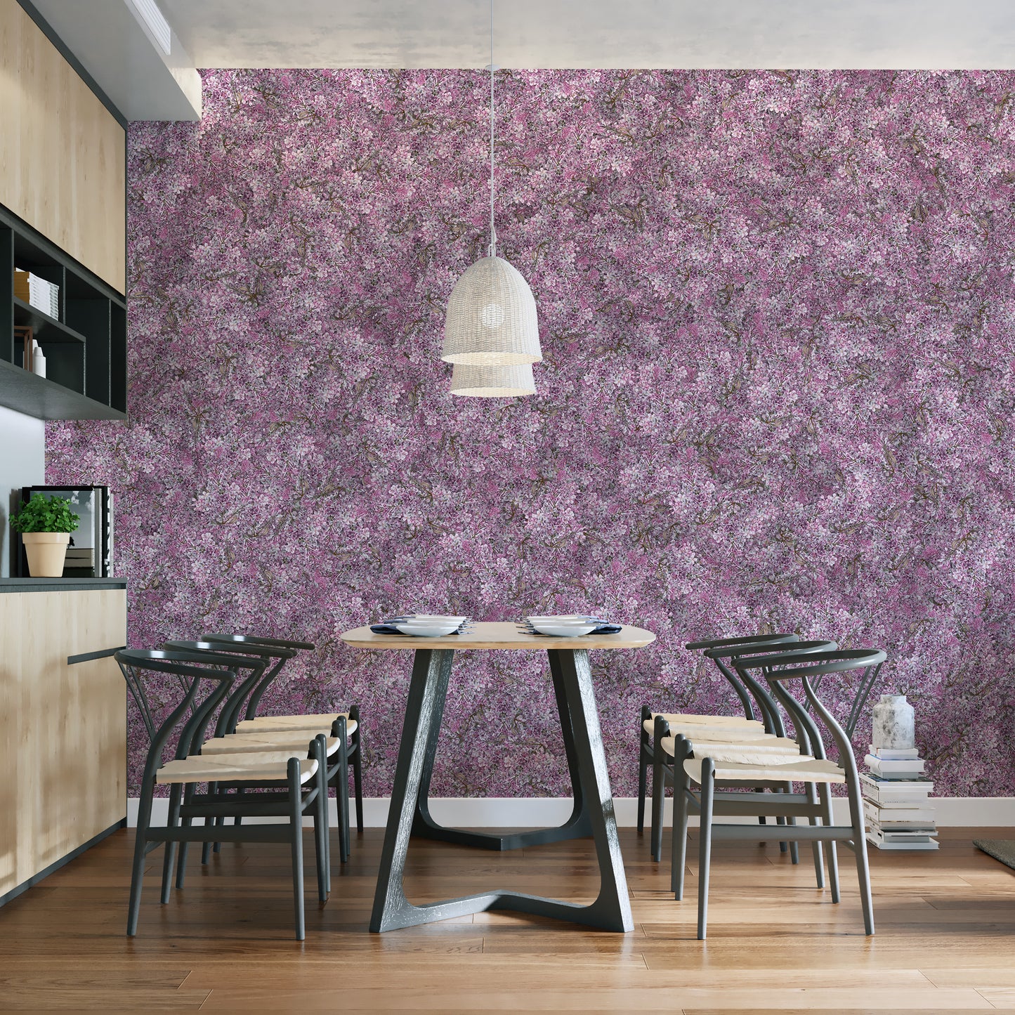 Soft floral purple wallpaper murals for dining area