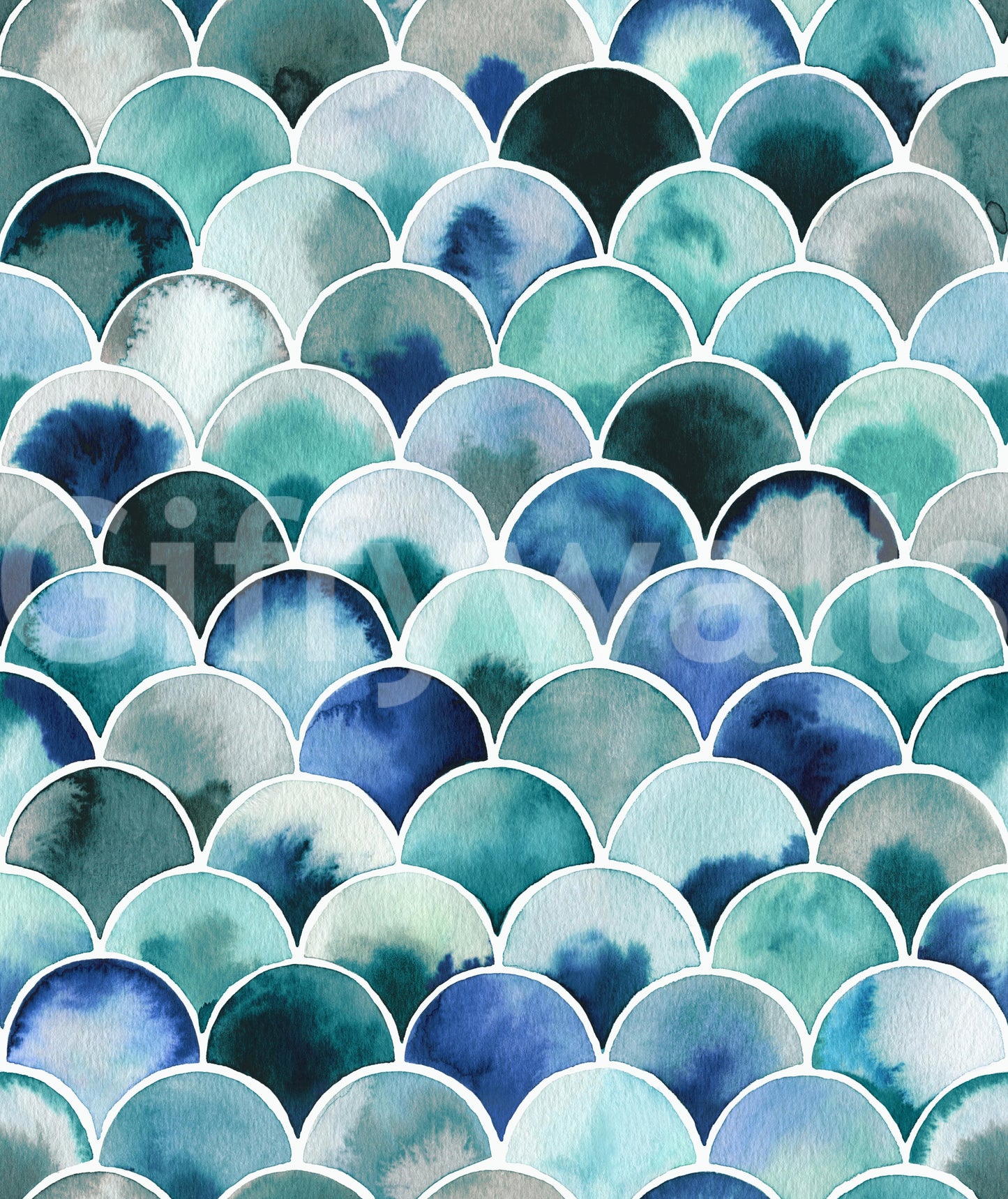 Art Deco Japandi Blue Vintage Wallpaper