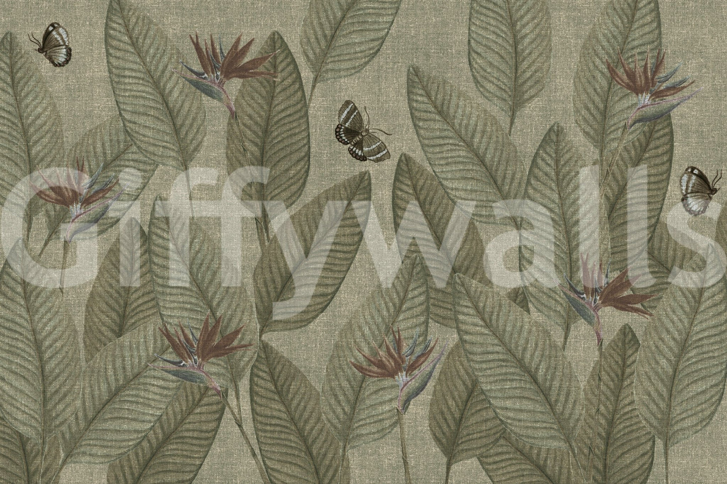 Artistic drawn butterflies on Jungle Life Antique wallpaper.
