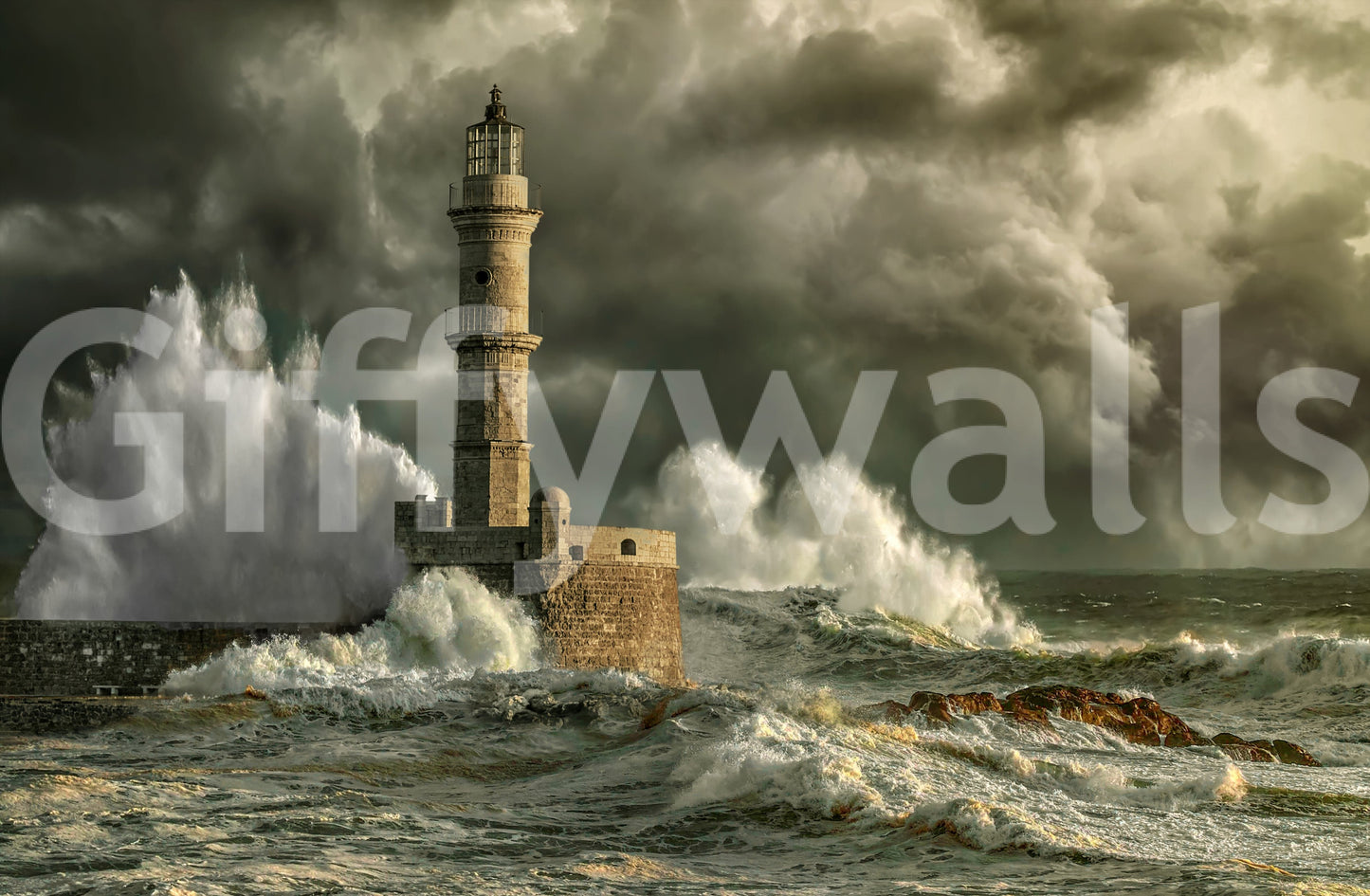 Weathered lighthouse tower against a dark horizon for a minimalist loft.