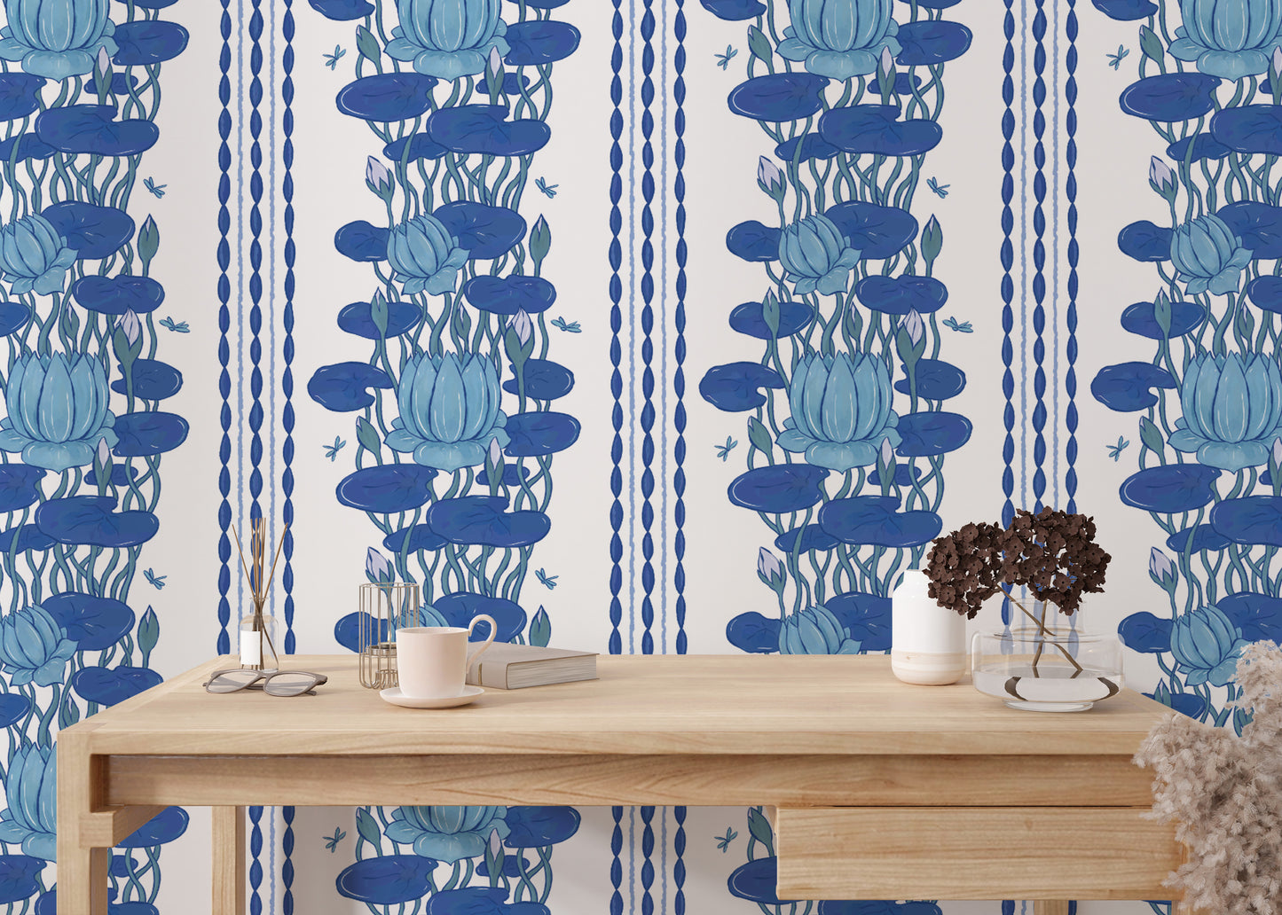 Floral stripe lotus wallpaper for interiors