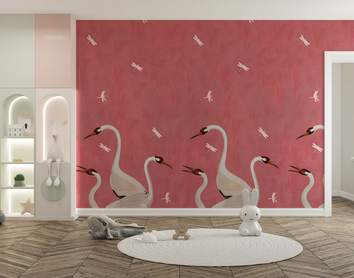 Majestic Cranes in Pink Wallpaper
