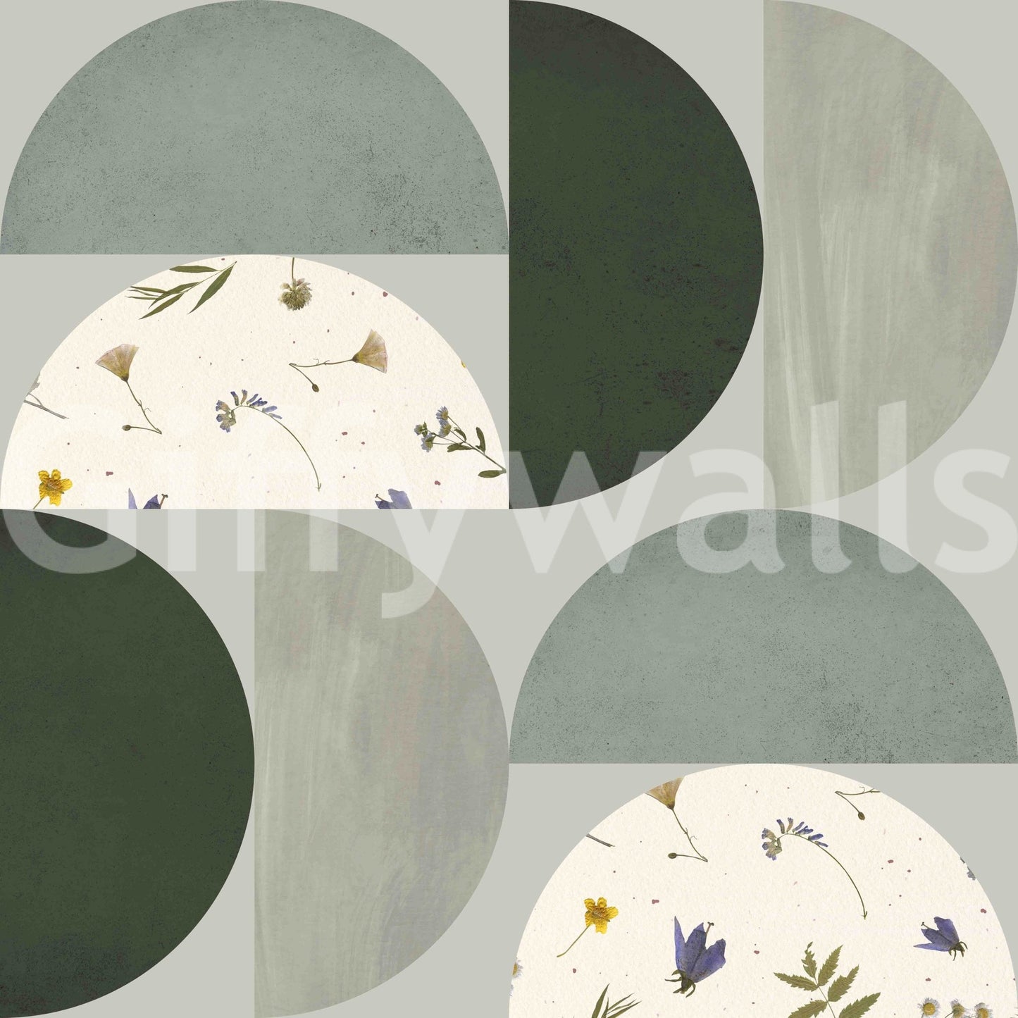 Soft geometric mural in neutral artistic finish