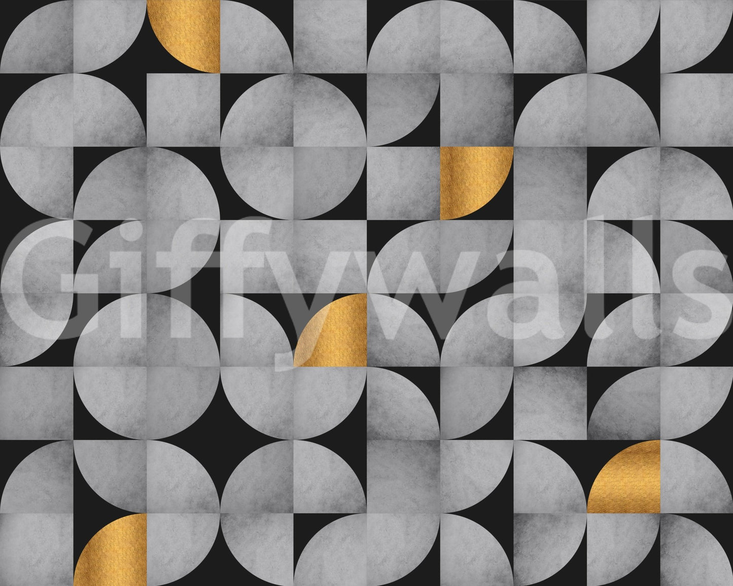 Gold-accented concrete wall mural with mid-century design