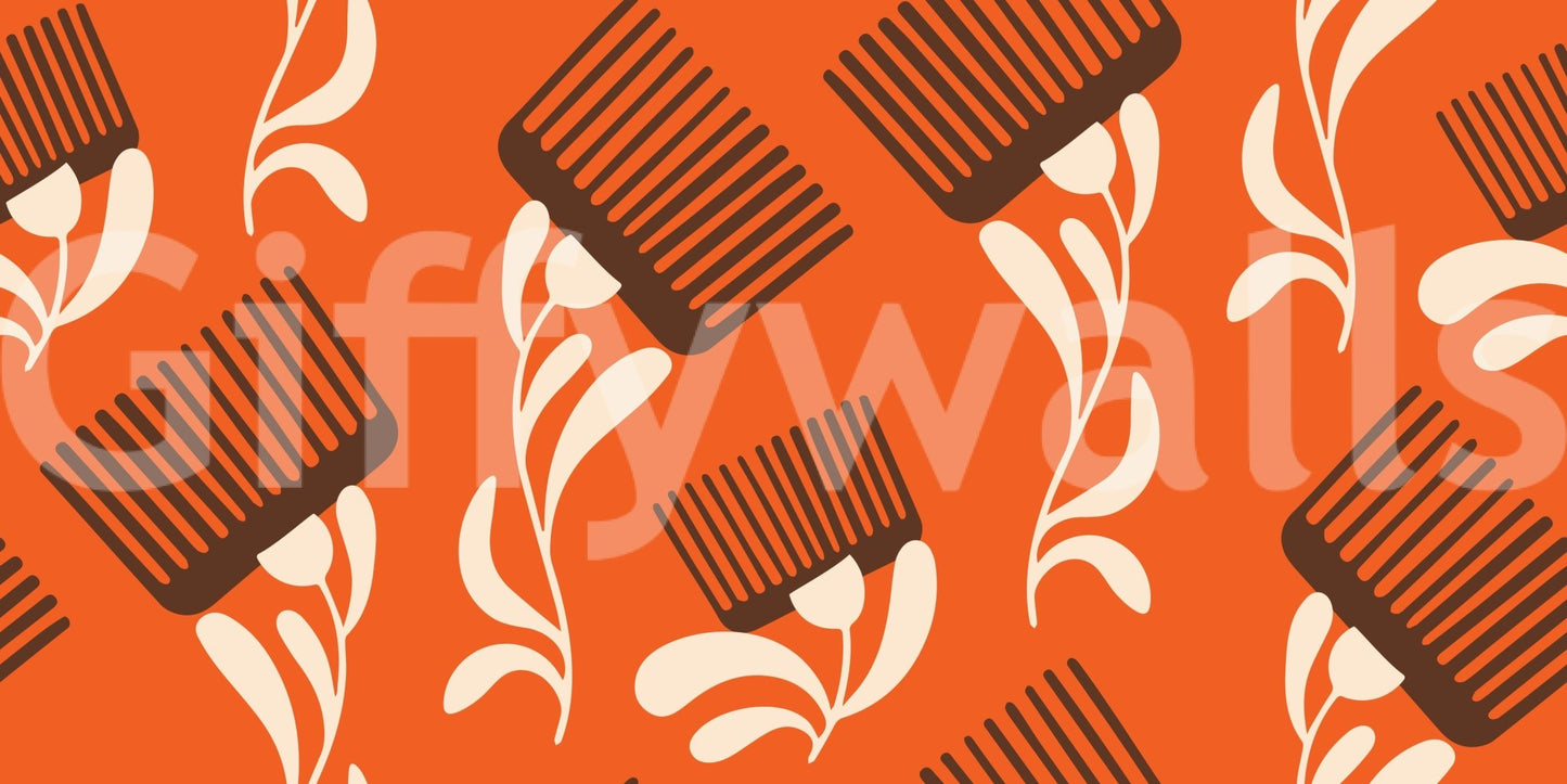 Mid Mod Wildflower Comb - Terracotta Chocolate Wallpaper