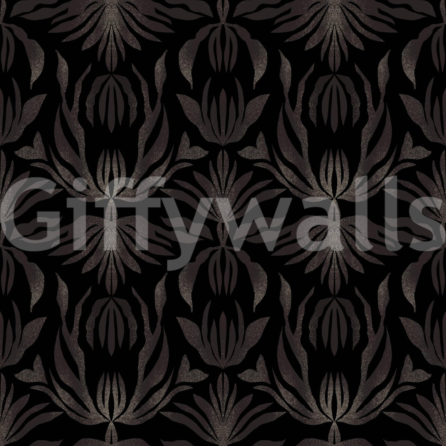Midnight Bloom Damask art deco style abstract palm leaves Wallpaper